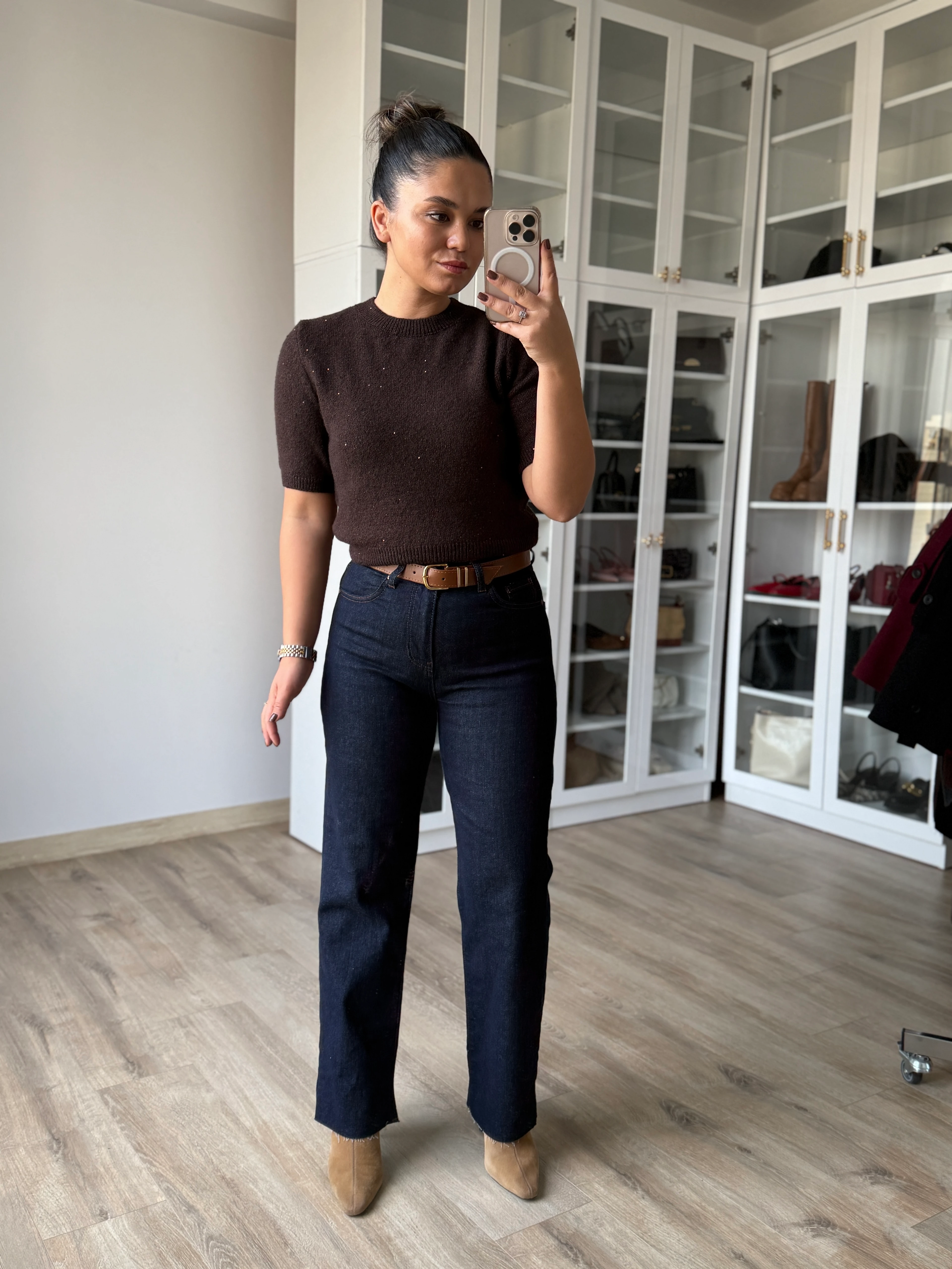 Kesik Paça Koyu Mavi Straight Jean