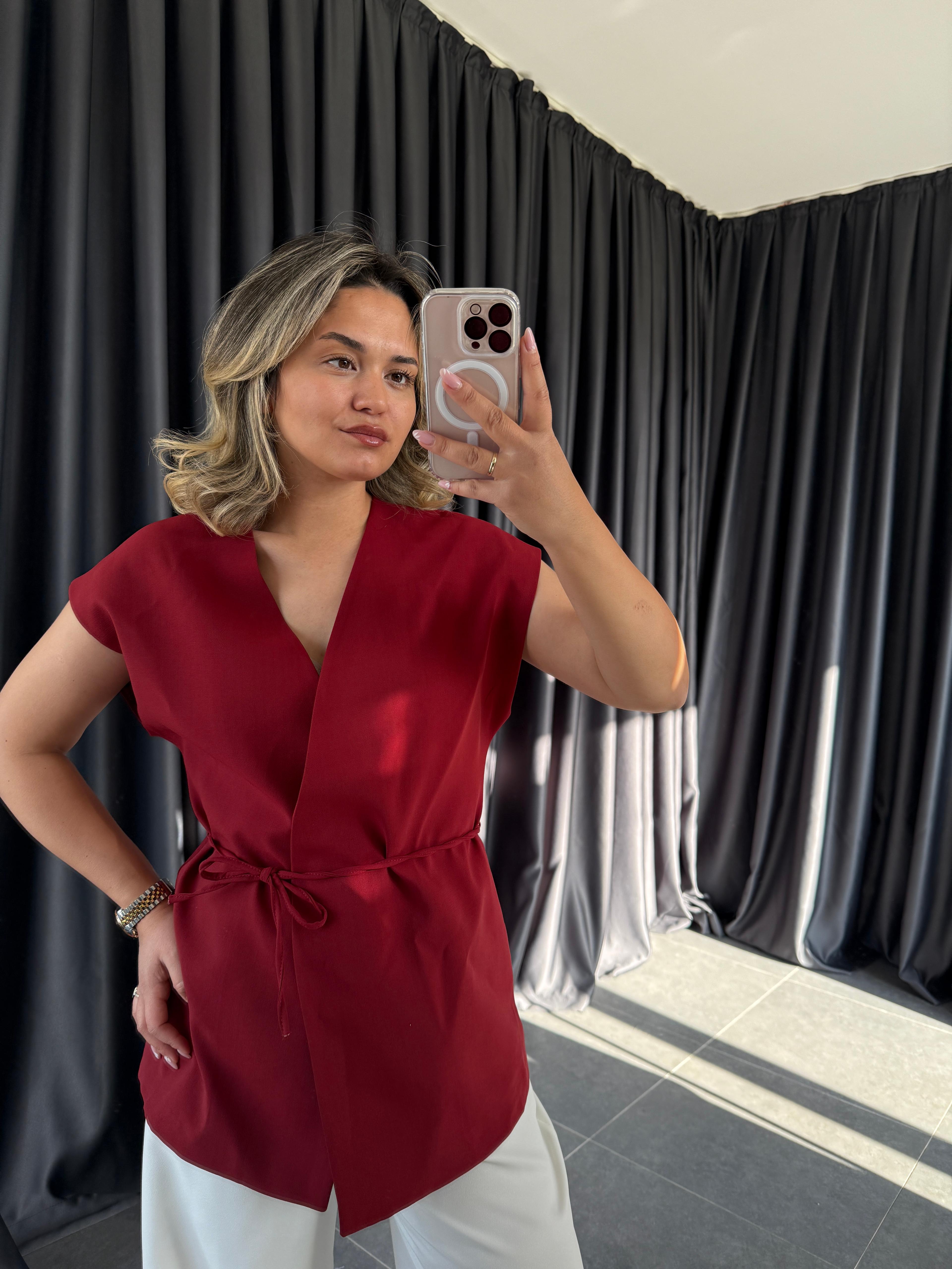 Crep Kumaş Yelek Bordo