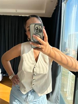 Bej Çizgili Yelek