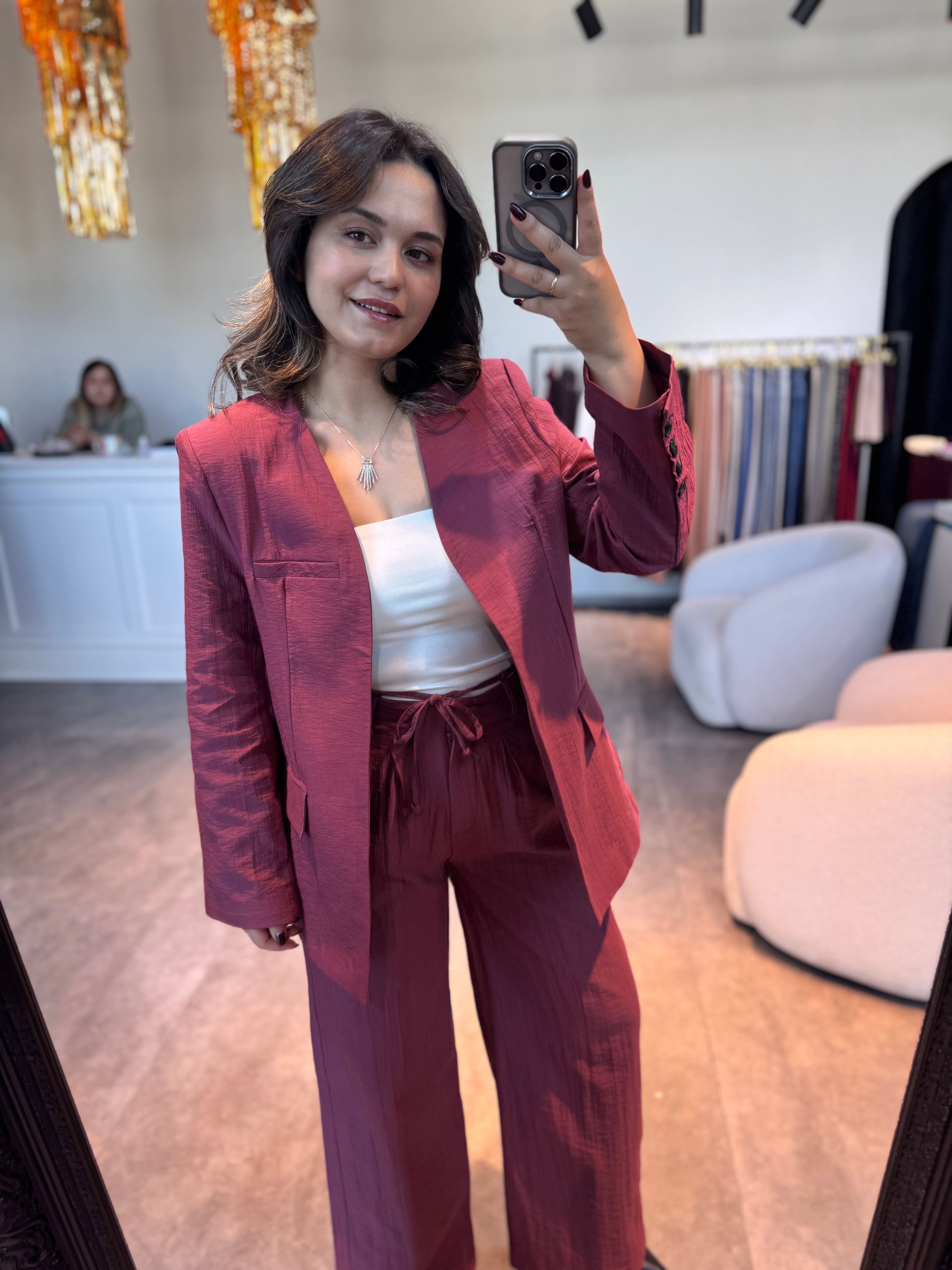 Vatkalı Ceket Takım Bordo