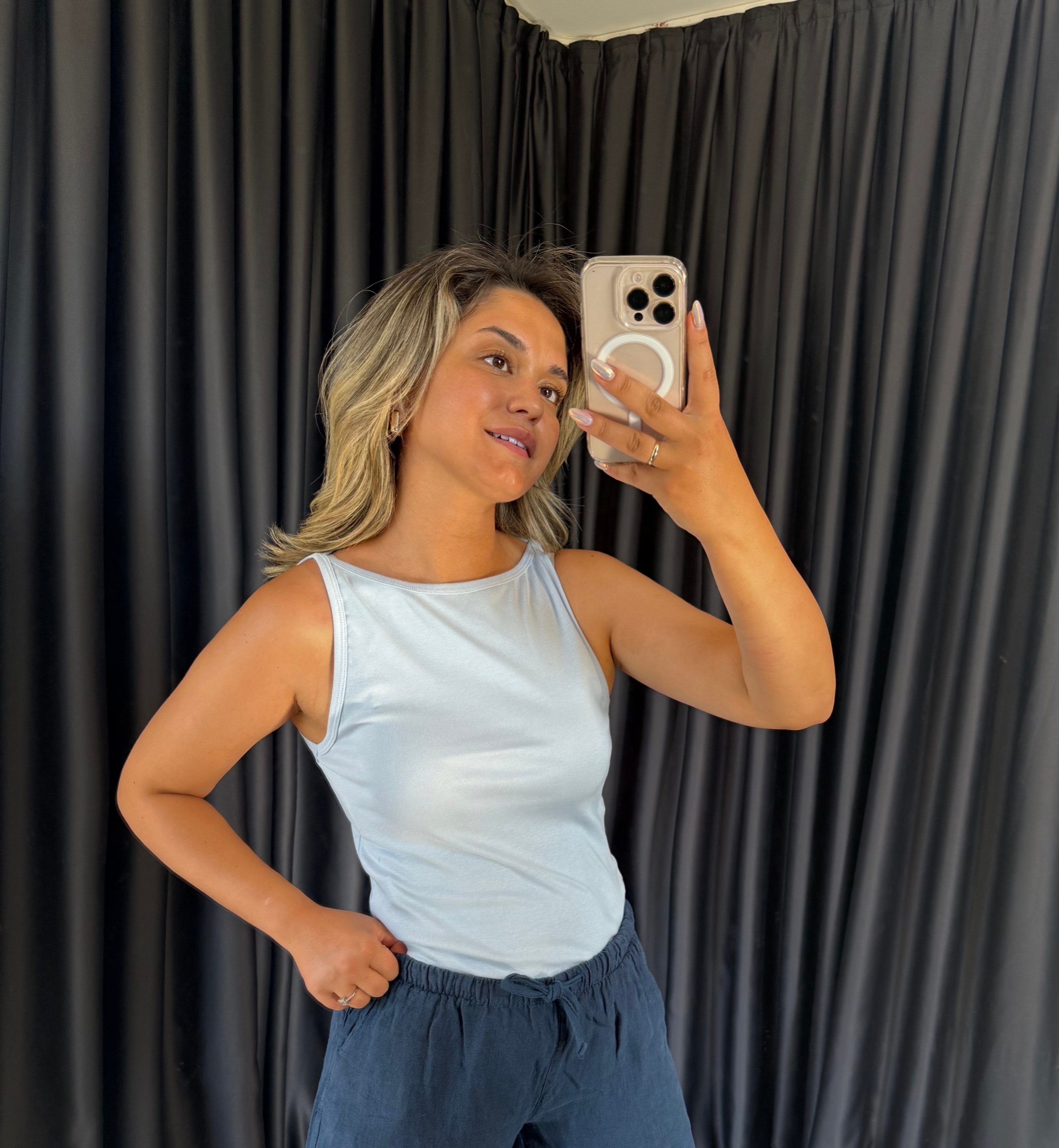 21048 Açık Mavi Halter Yaka Top