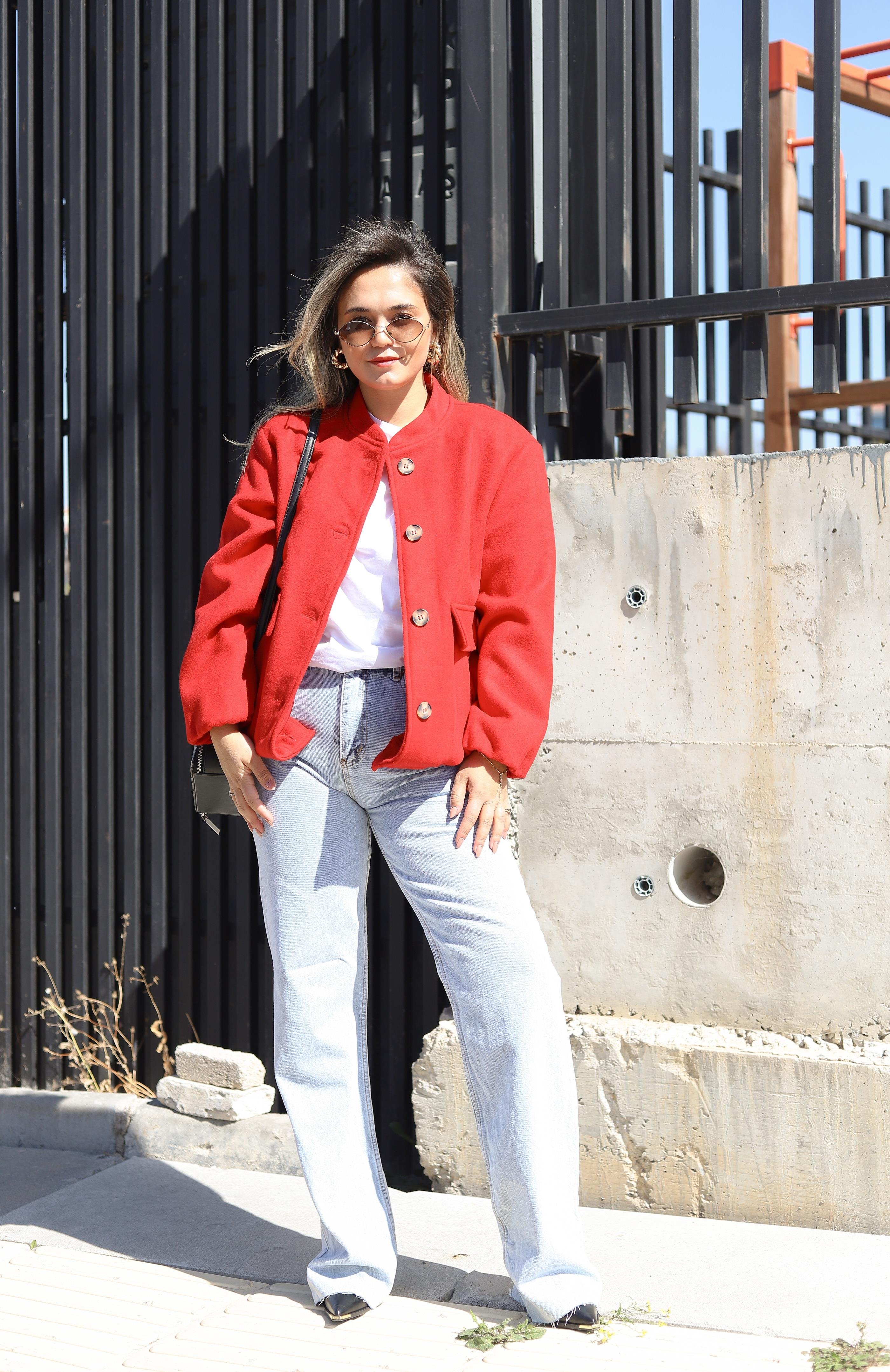 Bomber Model Kırmızı Ceket