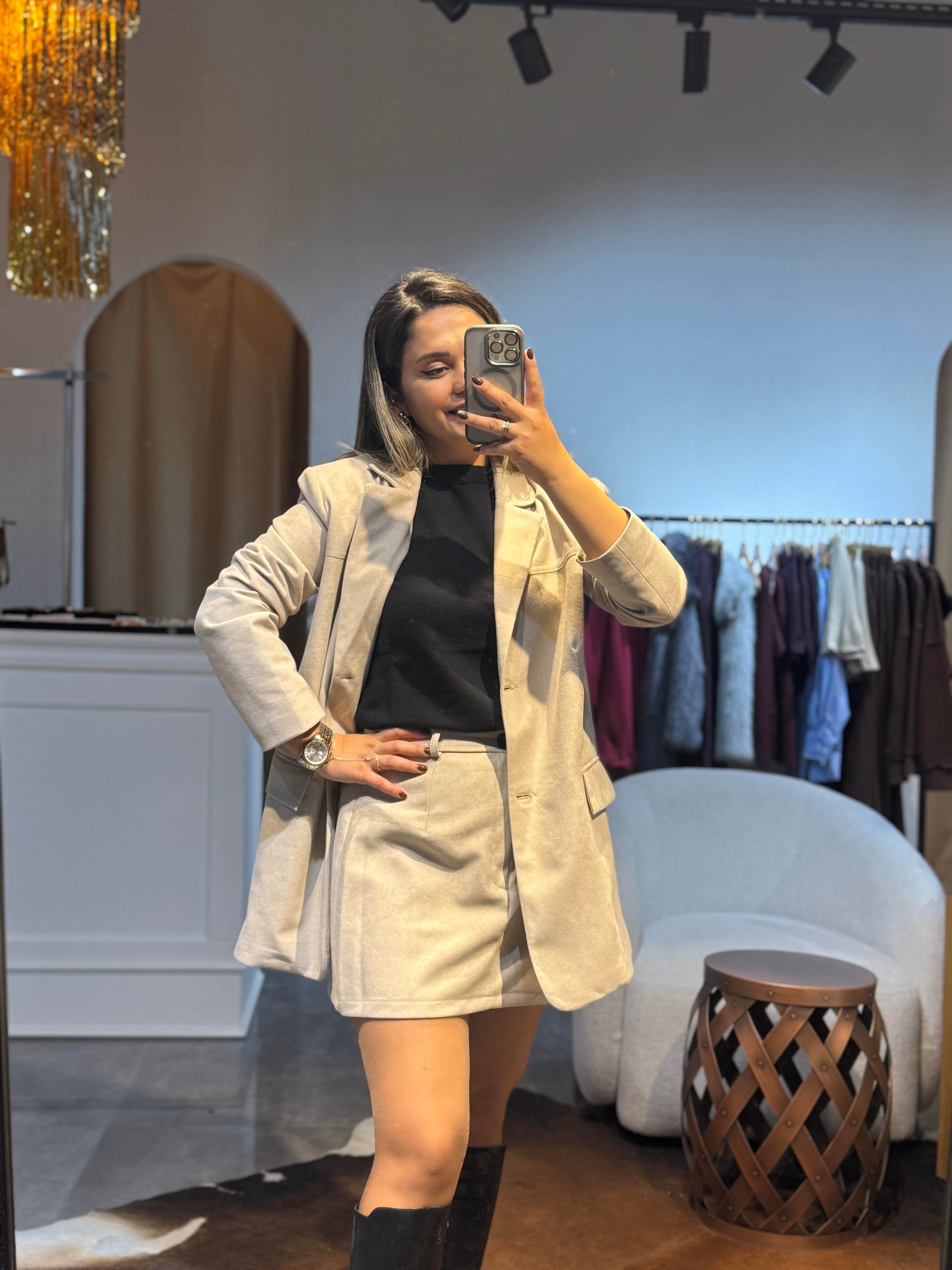 Süet Bej Ceket Oversize Kalıp