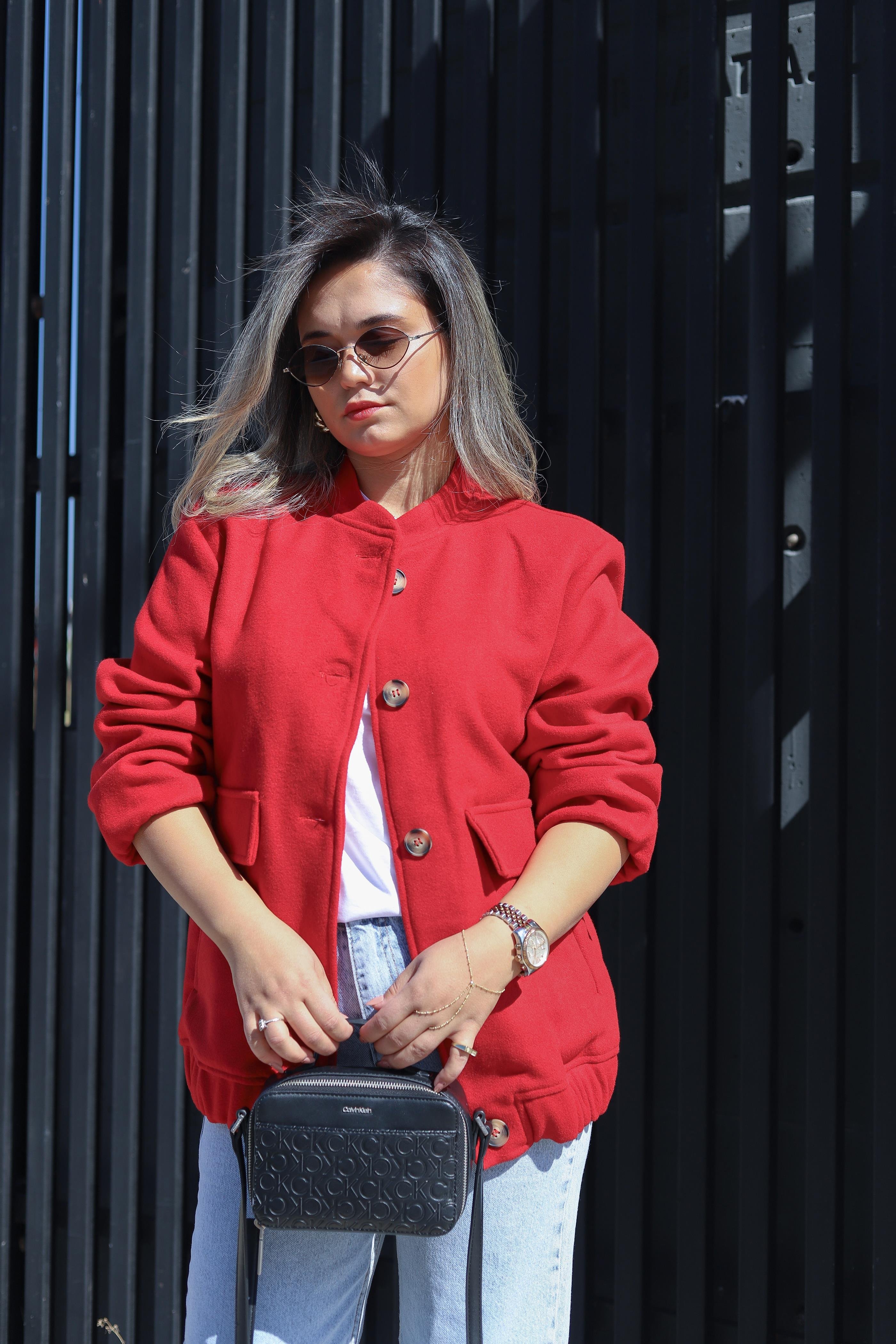 Bomber Model Kırmızı Ceket