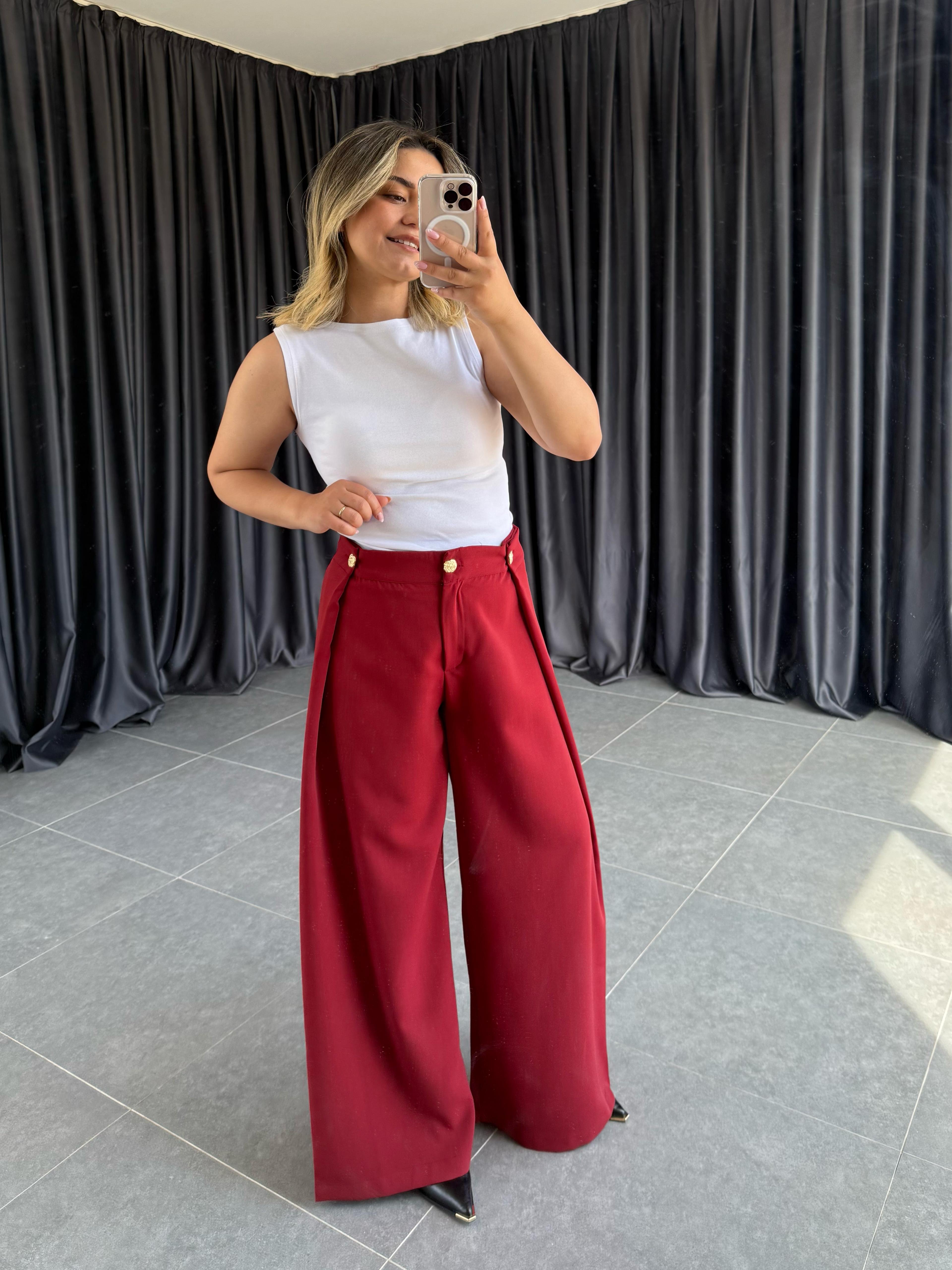 Crep Kumaş Pantolon Bordo 