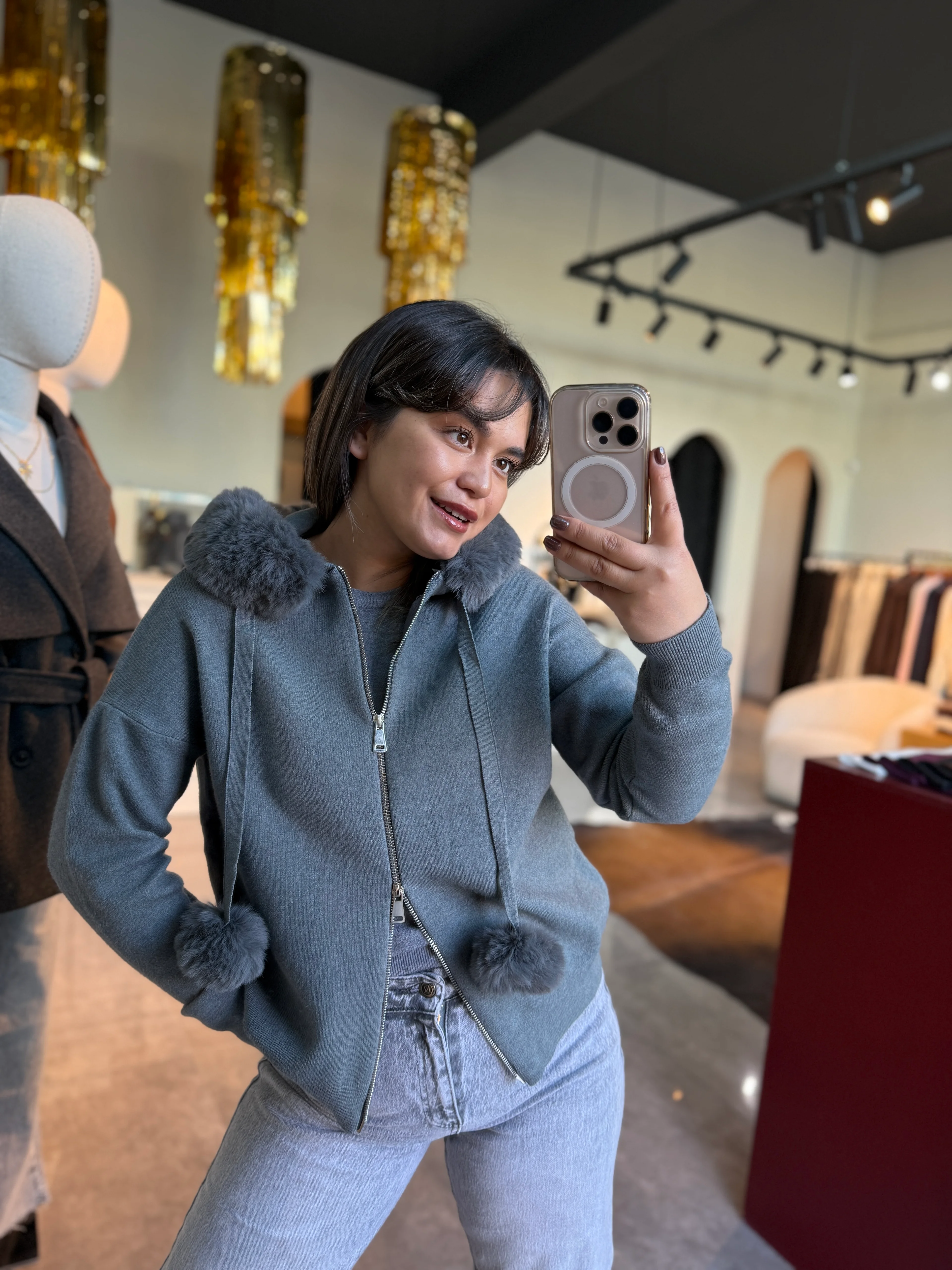 Kürklü Kapişonlu Hırka