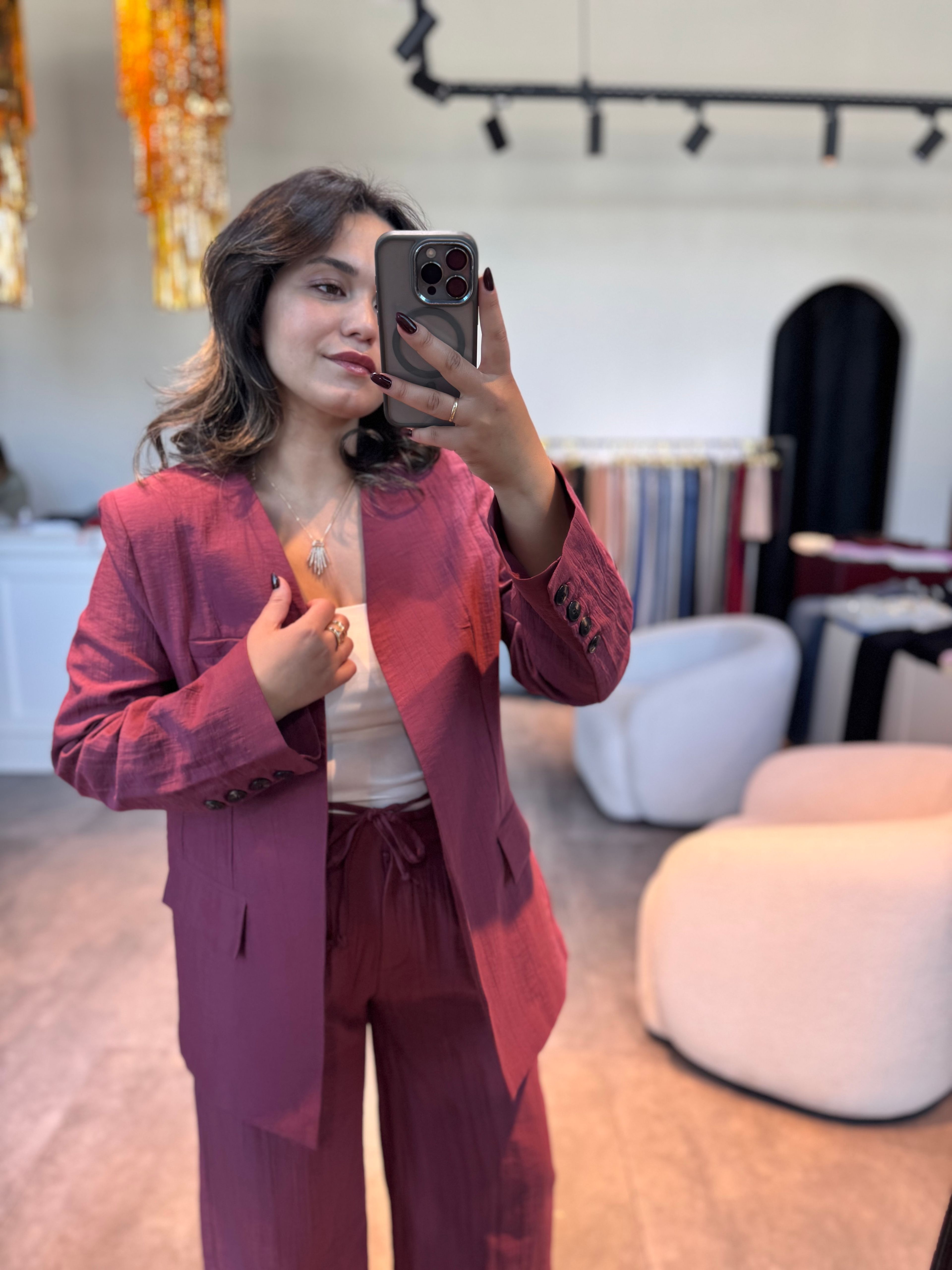 Vatkalı Ceket Takım Bordo