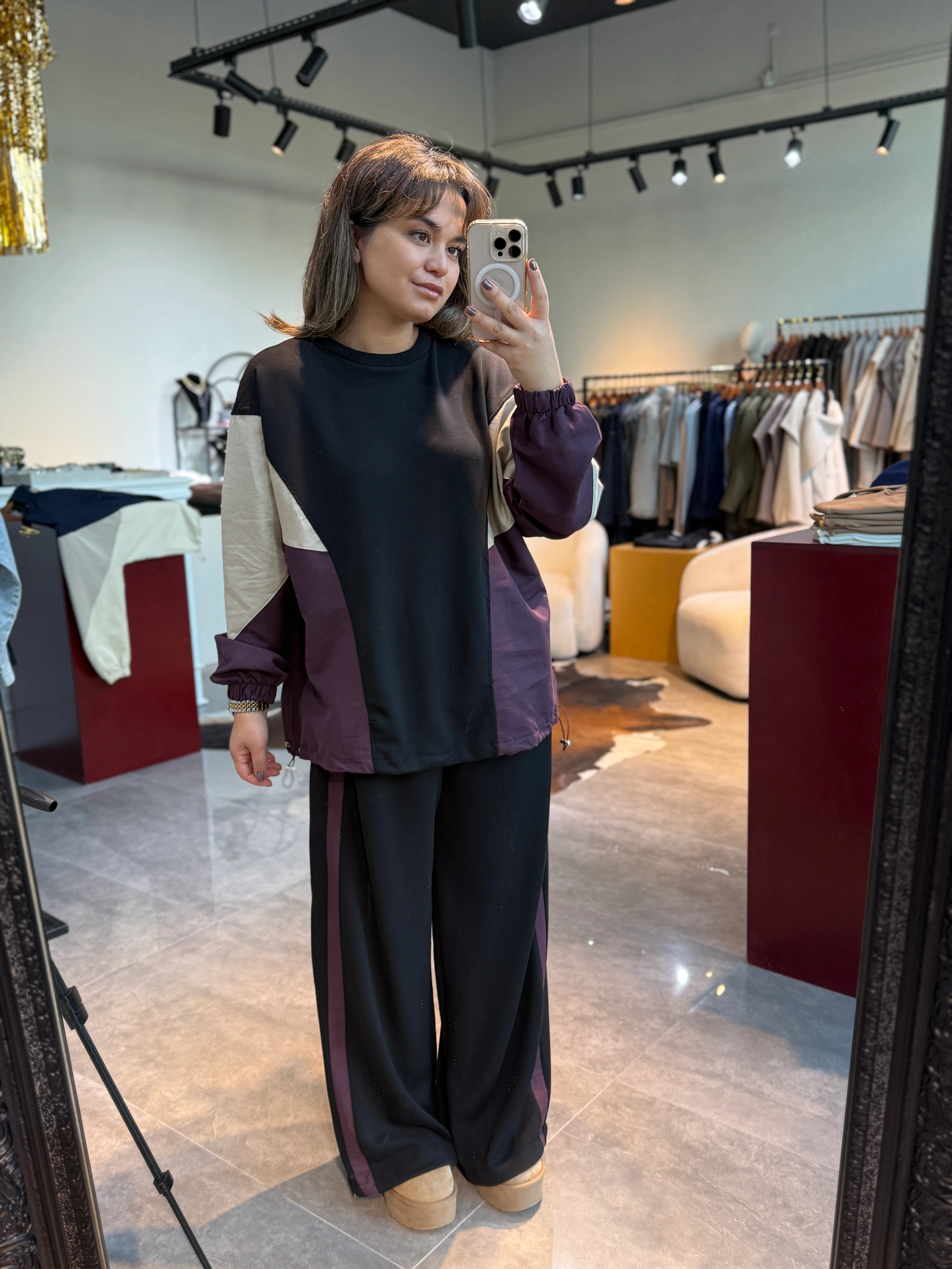 Gai Parçalı Paraşüt Kumaş  Takım  - Bordo