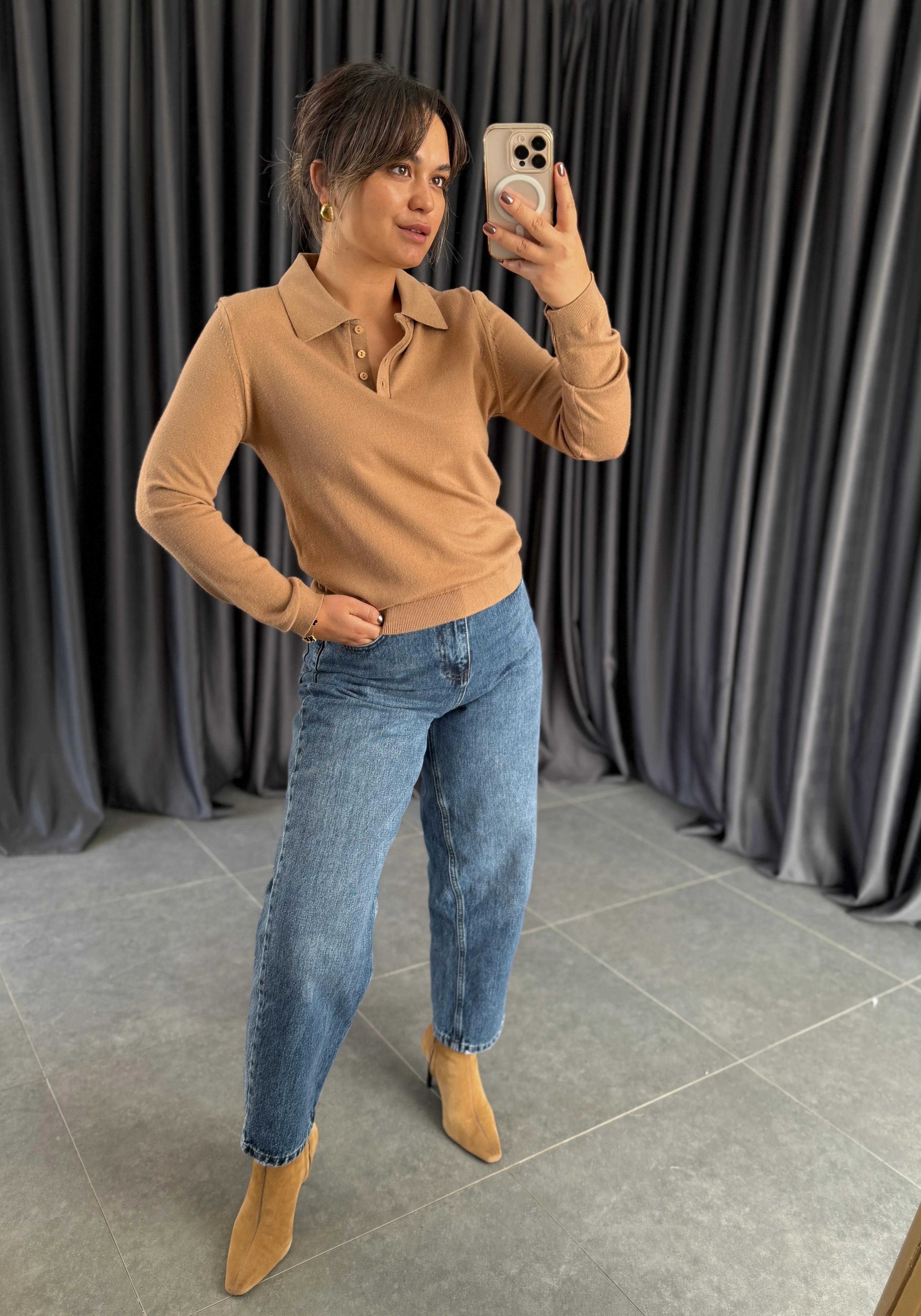 Polo yaka triko - Camel