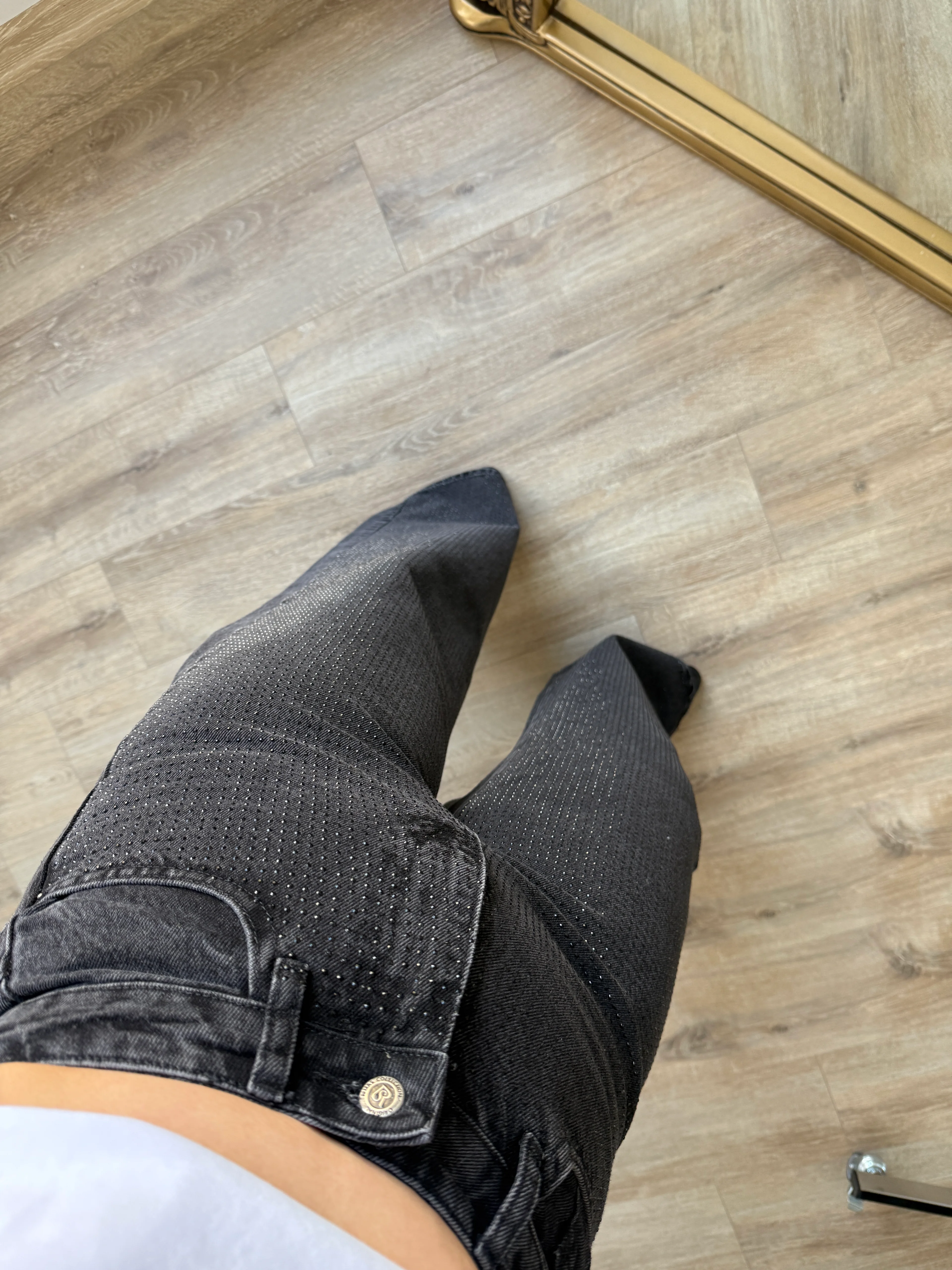 Siyah Taşlı Wide Leg Jean