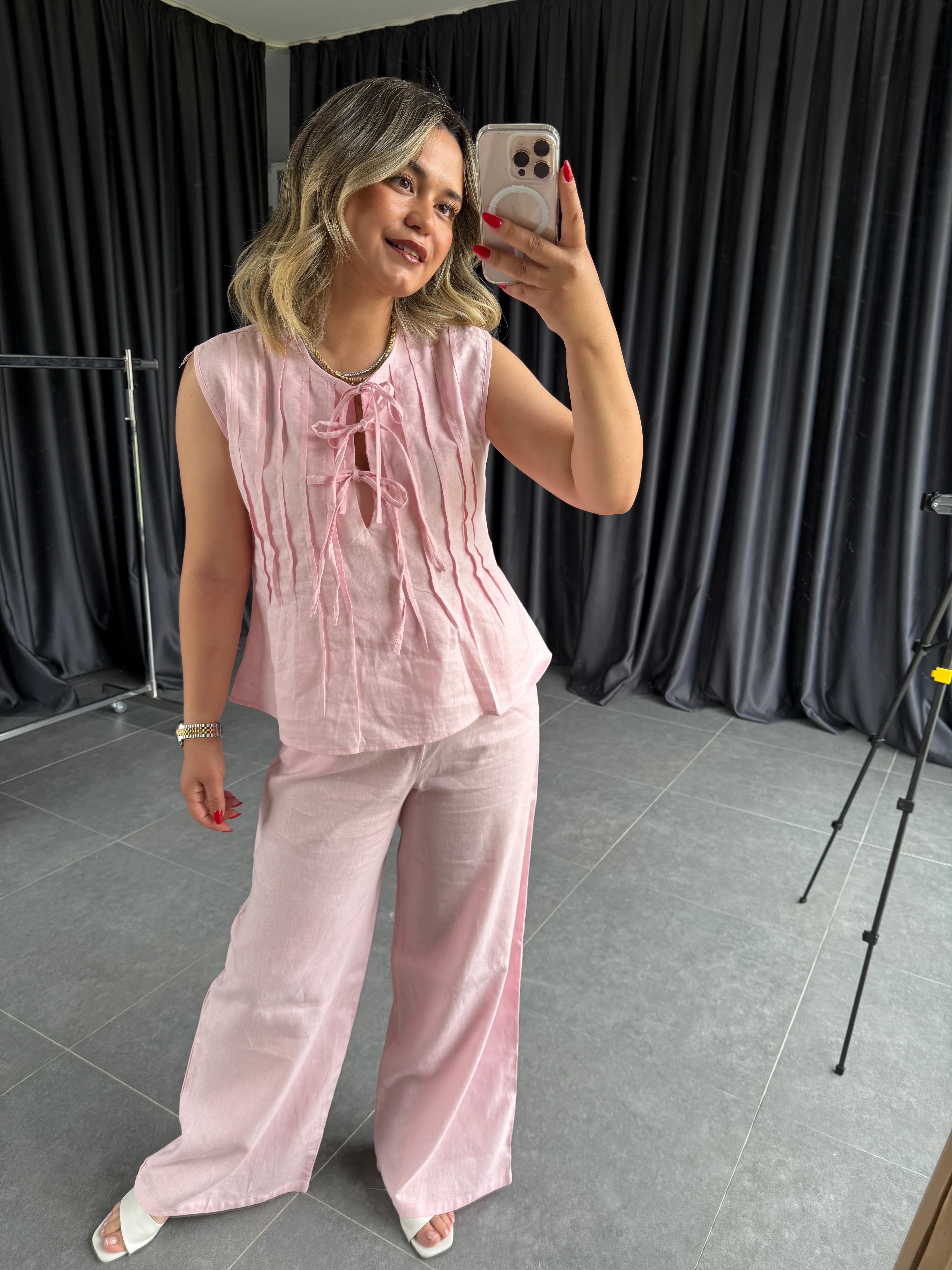4808 Pembe Gömlek Pantolon Takım