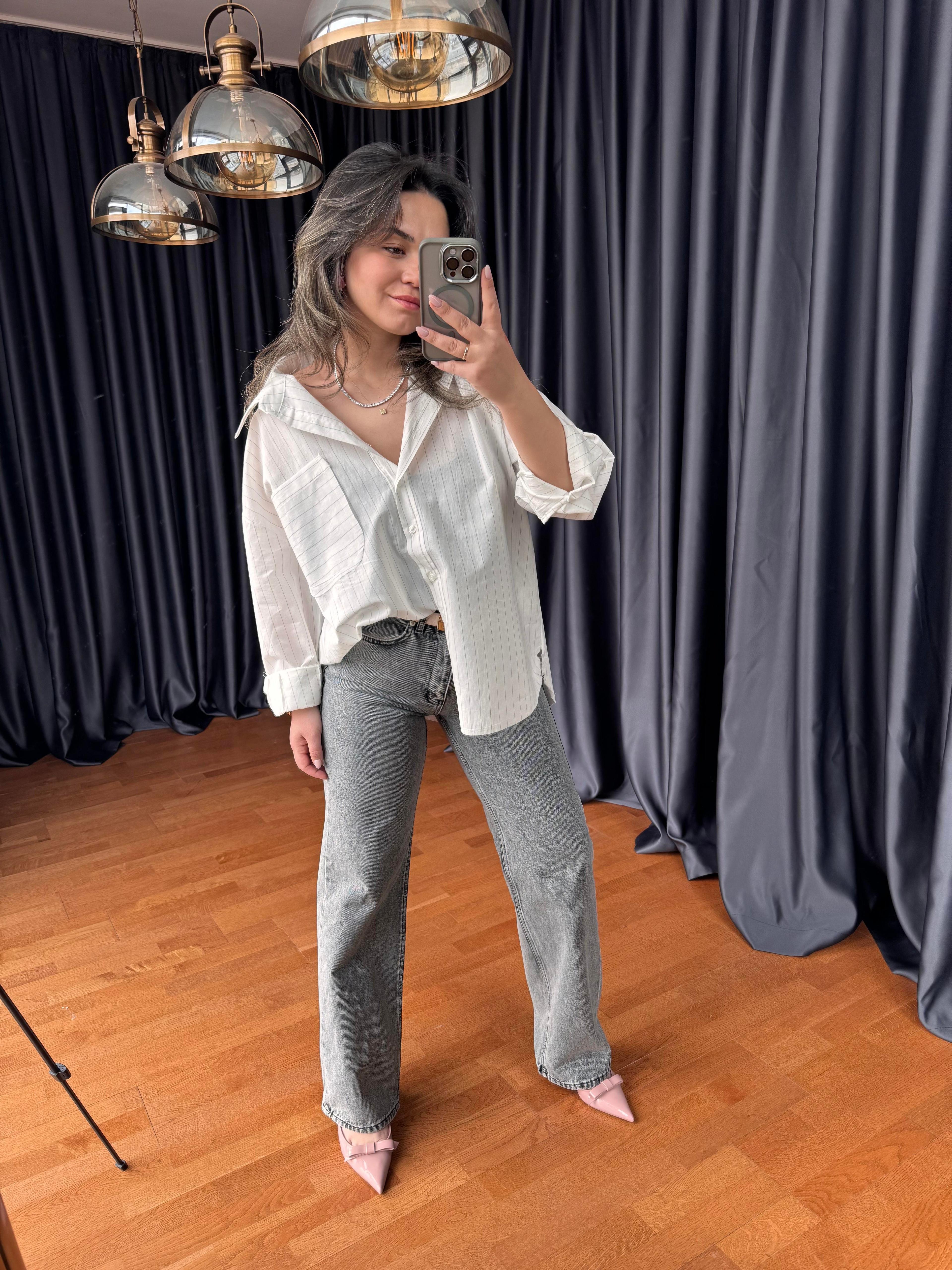 Oversize Çizgili Gömlek