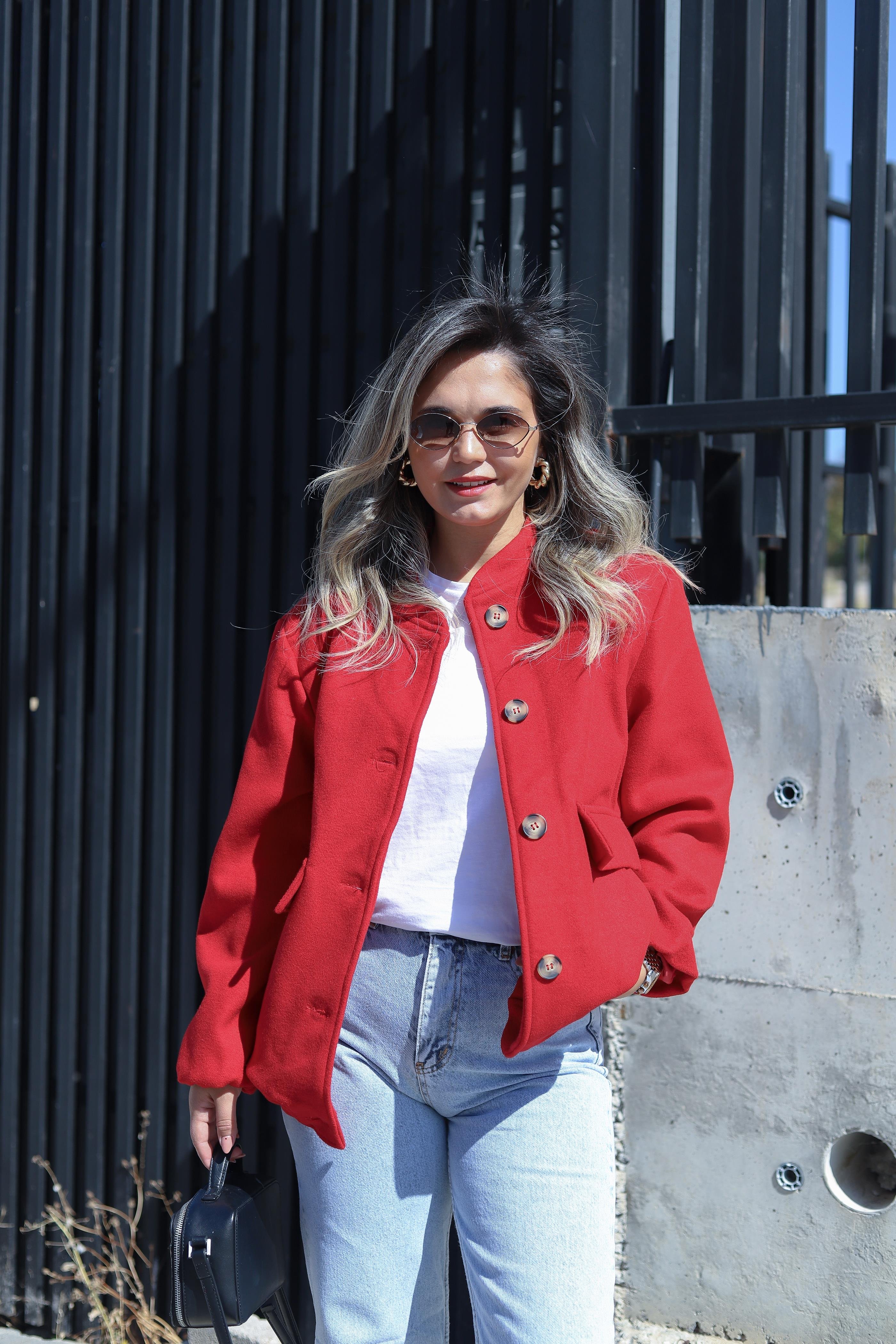 Bomber Model Kırmızı Ceket