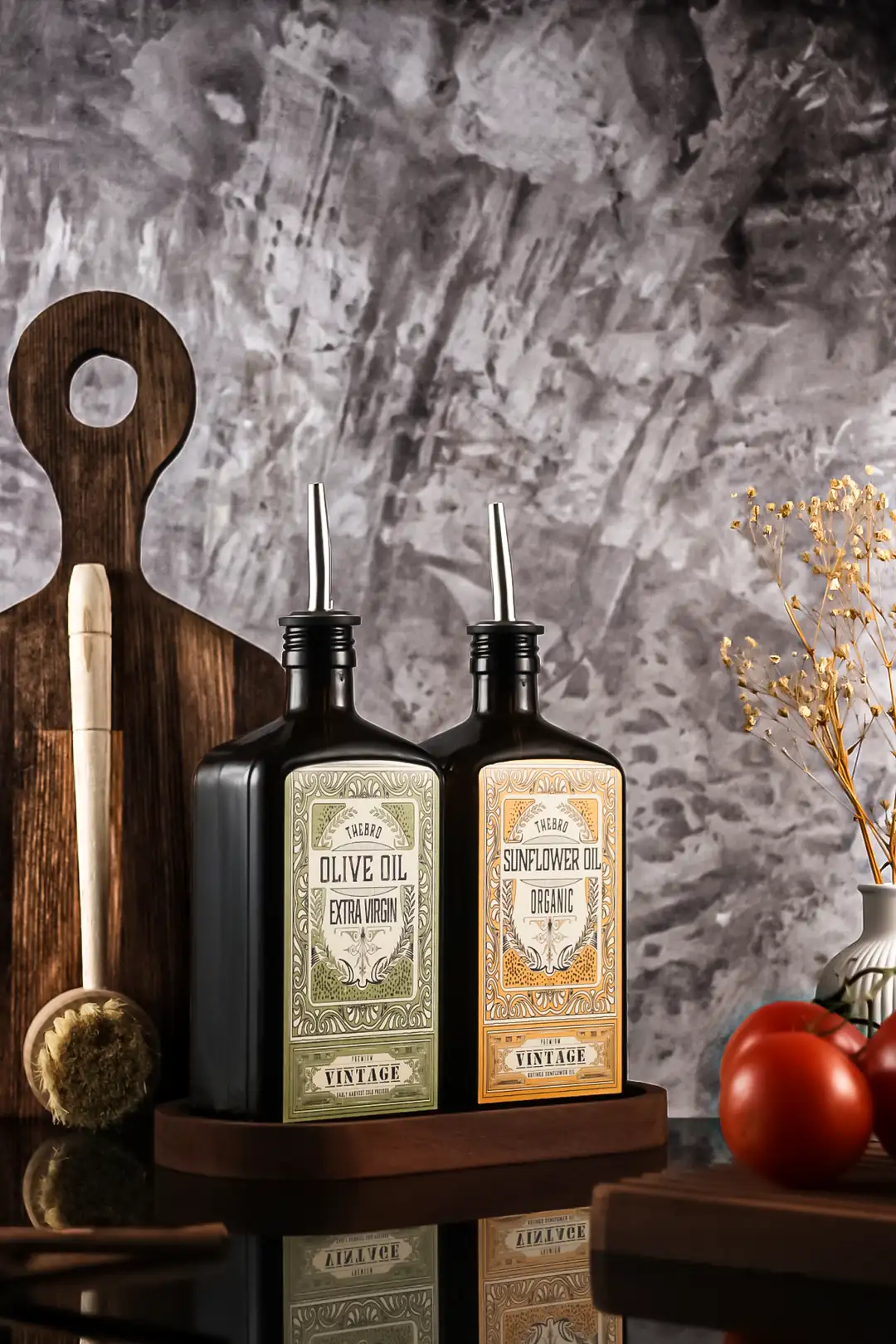 500ML Ahşap StantlNew Premium Zeytinyağı ve Ayçiçek Yağı Şişesi