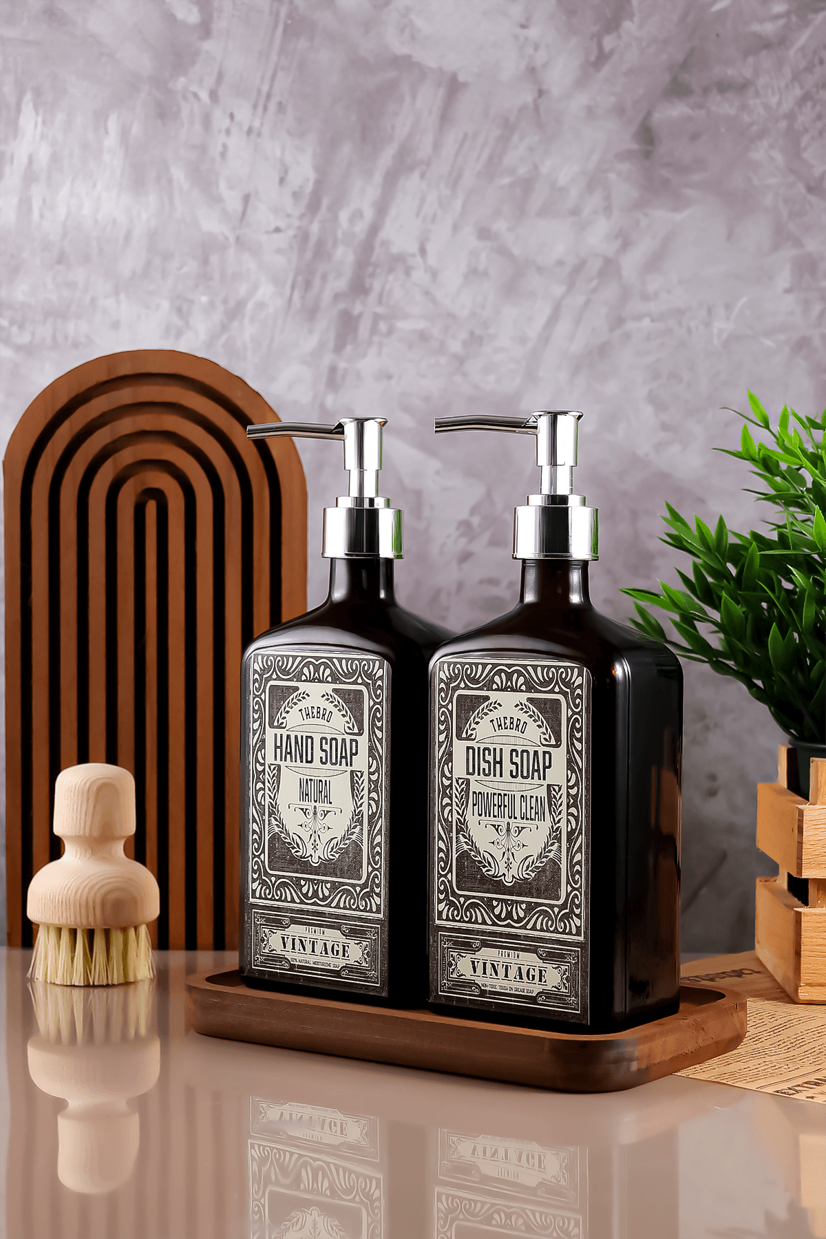 500ML Premium El Sabunu,Bulaşık Deterjanı Stantlı Sabunluk Seti Parlak Metal Pompalı