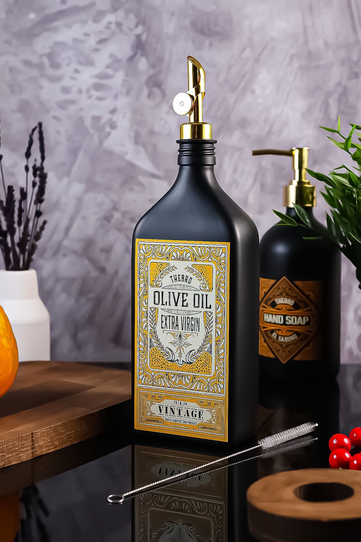 500ml Black Premium Edition Vintage Zeytinyağı Şişesi Gold Dökücülü