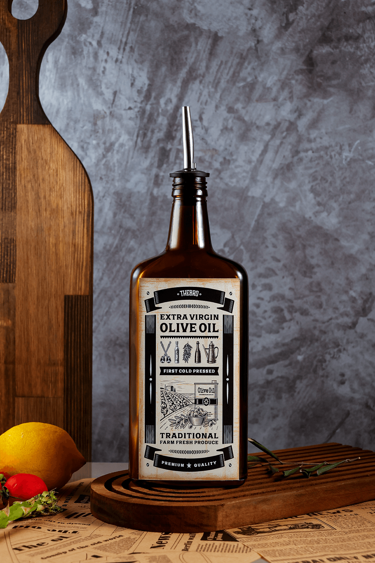 500ML Eskitme Amber Renkli Western Serisi Zeytinyağı Şişesi Parlak Metal Dökücülü