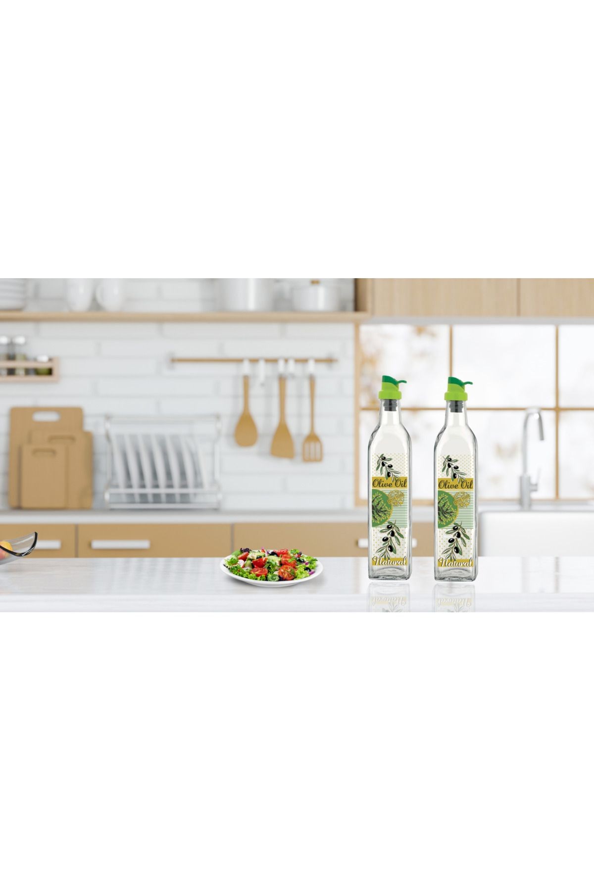 2'li 500ML Olive Oil Desenli Yağdanlık-Limonluk-Sosluk