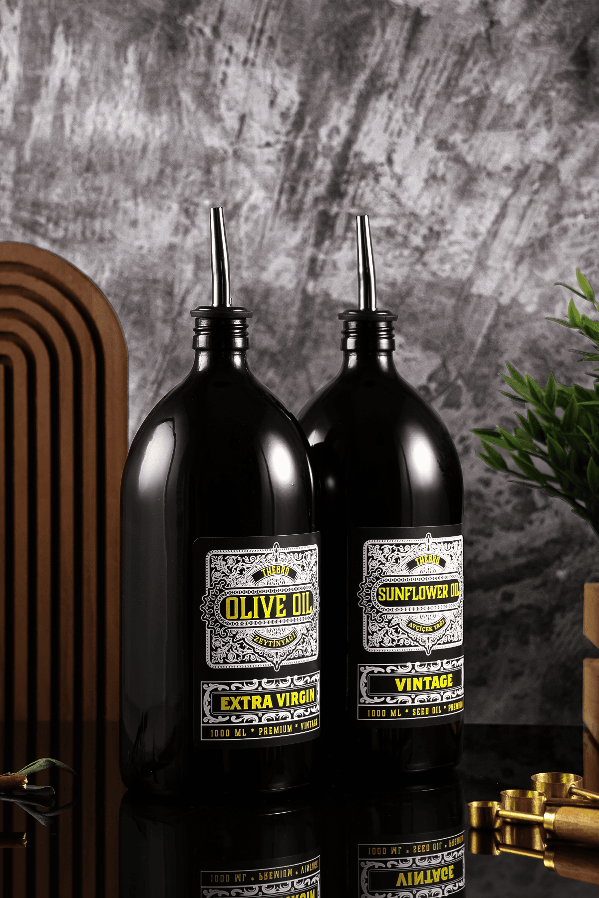 1 Litre Vintage Black Edition  Zeytinyağı Şişesi Ayçiçek Yağı Şişesi