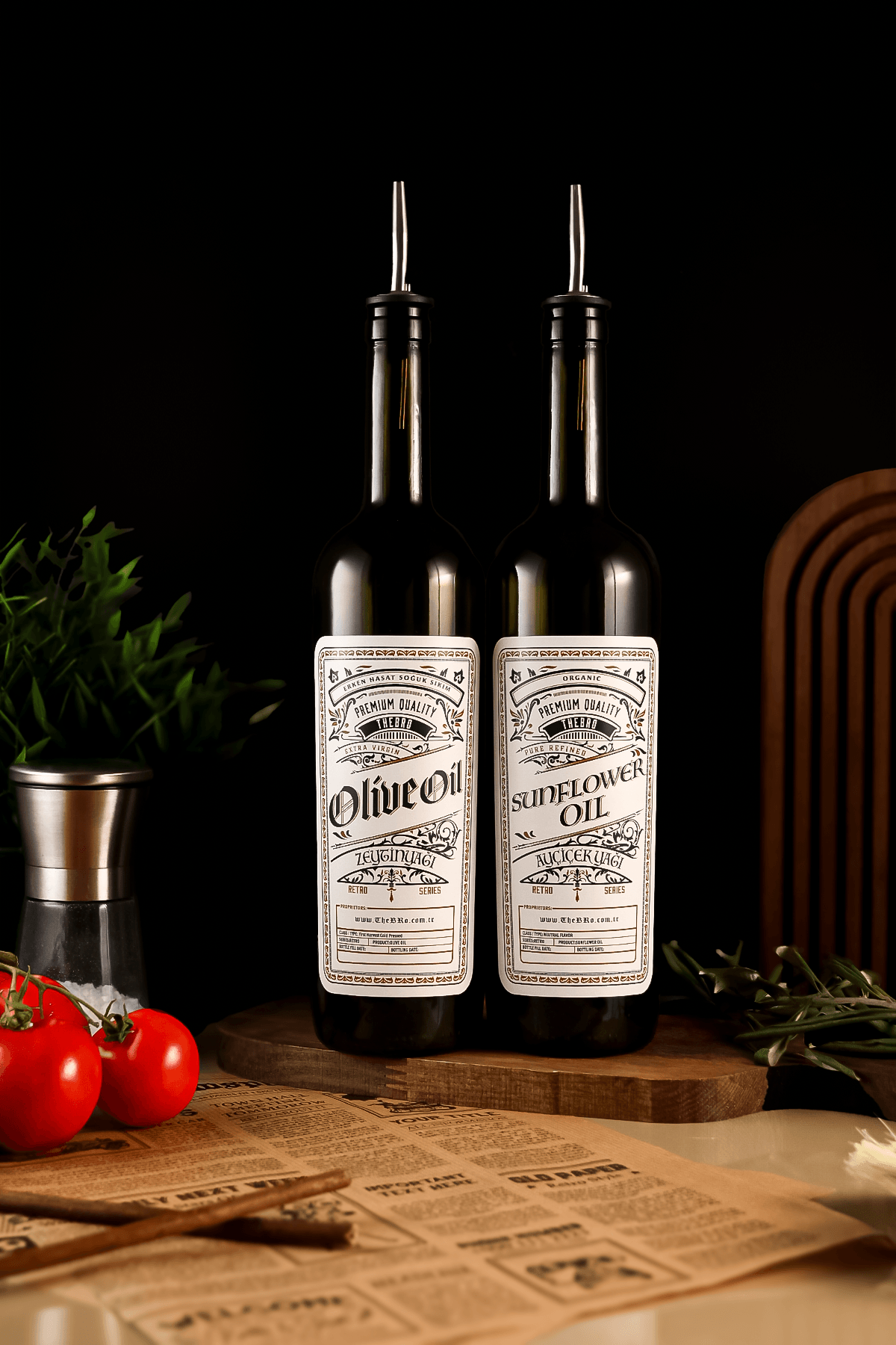 750ML  Retro Serisi Zeytinyağı Şişesi ve Ayçiçek Yağı,Yağdanlık
