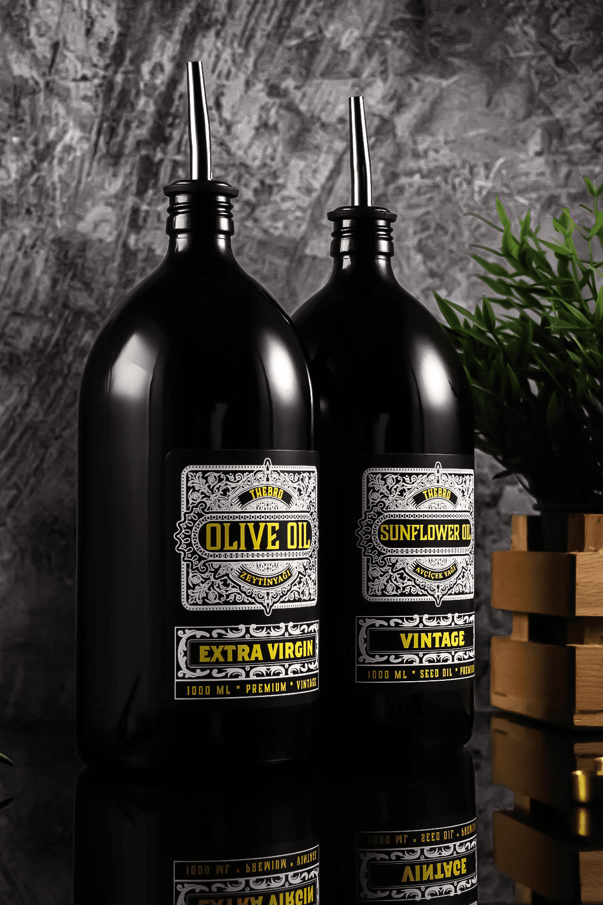 1 Litre Vintage Black Edition  Zeytinyağı Şişesi Ayçiçek Yağı Şişesi