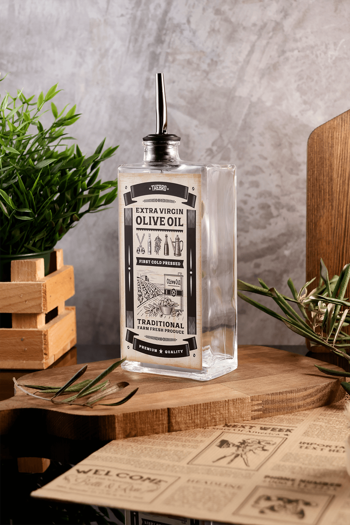 500ML Western Serisi Şeffaf Kalın Cam Zeytinyağı Şişesi Yağdanlık
