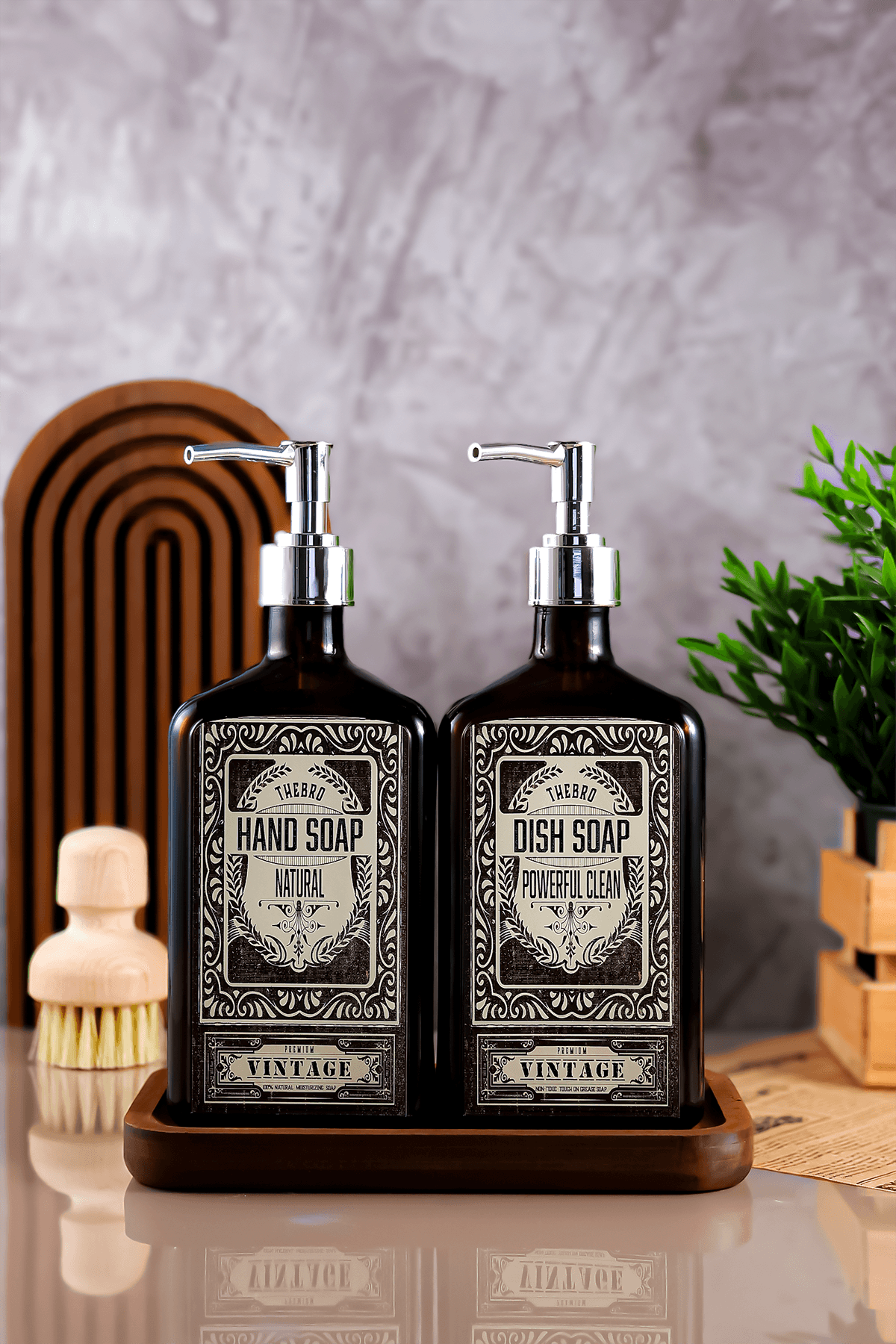 500ML Premium El Sabunu,Bulaşık Deterjanı Stantlı Sabunluk Seti Parlak Metal Pompalı