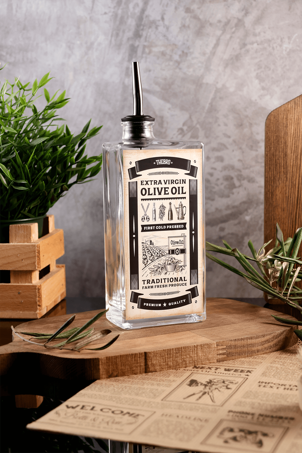 500ML Western Serisi Şeffaf Kalın Cam Zeytinyağı Şişesi Yağdanlık