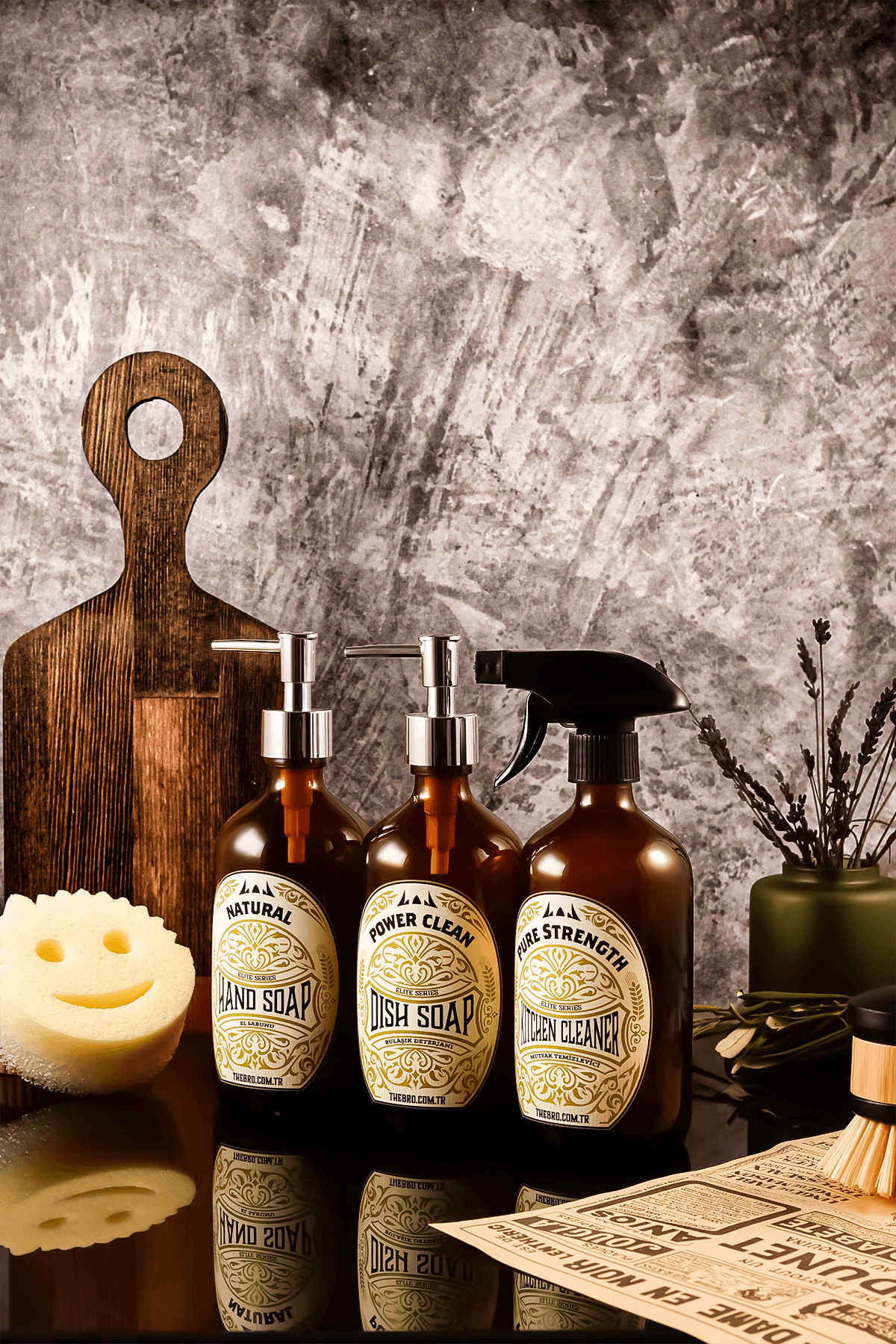 500ML Elite Serisi El Sabunu,Bulaşık Deterjanı ve Mutfak Temizleyici Sabunluk Seti