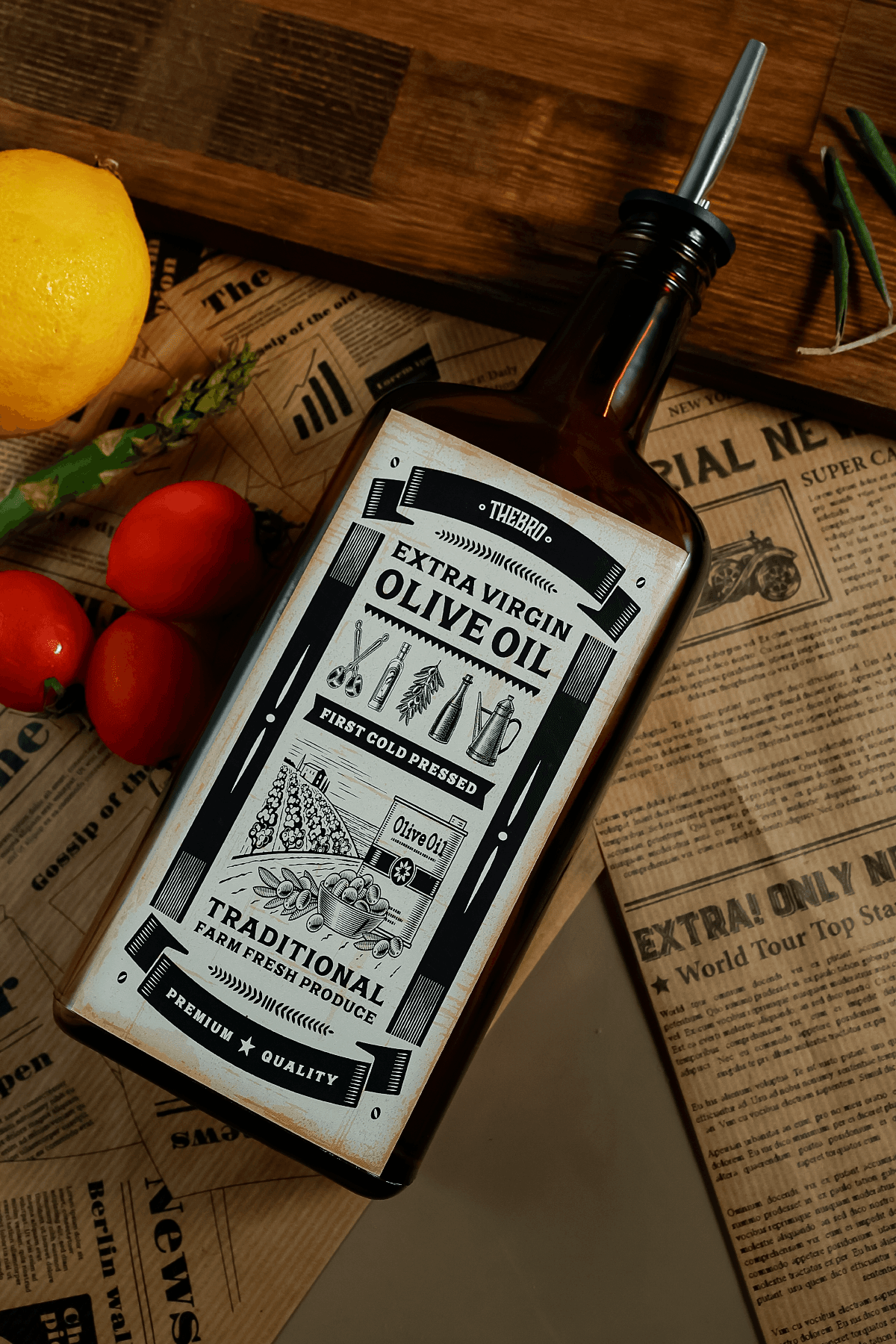 500ML Eskitme Amber Renkli Western Serisi Zeytinyağı Şişesi Parlak Metal Dökücülü