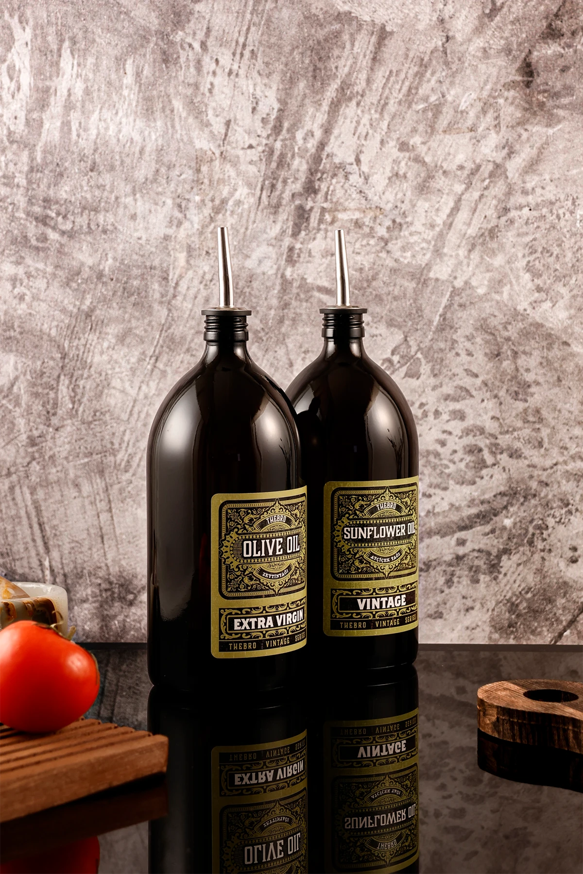 1lt Parlak Siyah Renkli Cam Green Vintage Yağdanlık Zeytinyağı Sıvıyağ Şişesi Vintage Yağlık 