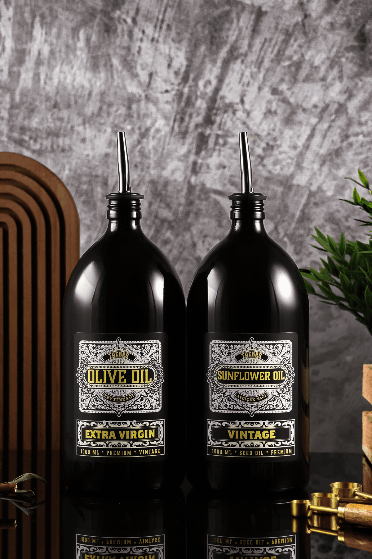 1 Litre Vintage Black Edition  Zeytinyağı Şişesi Ayçiçek Yağı Şişesi