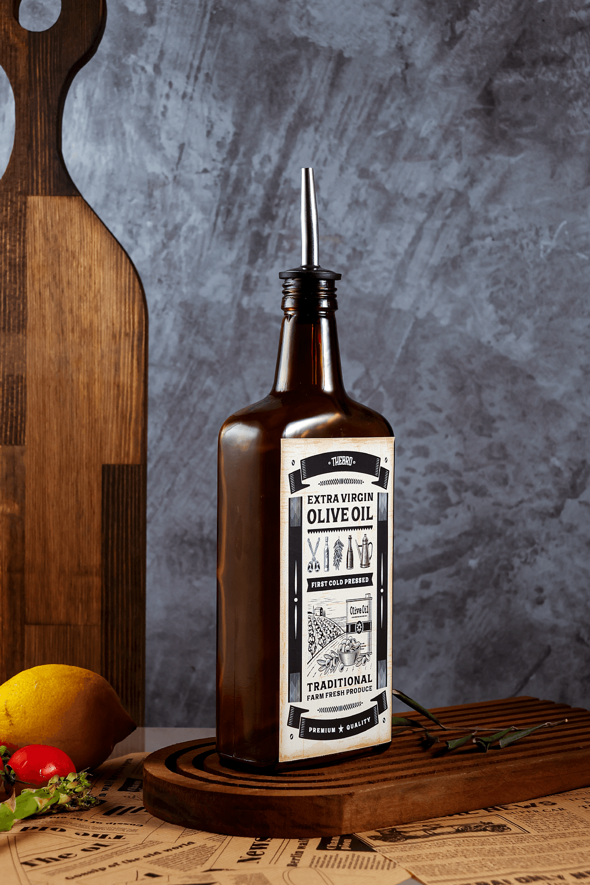 500ML Eskitme Amber Renkli Western Serisi Zeytinyağı Şişesi Parlak Metal Dökücülü
