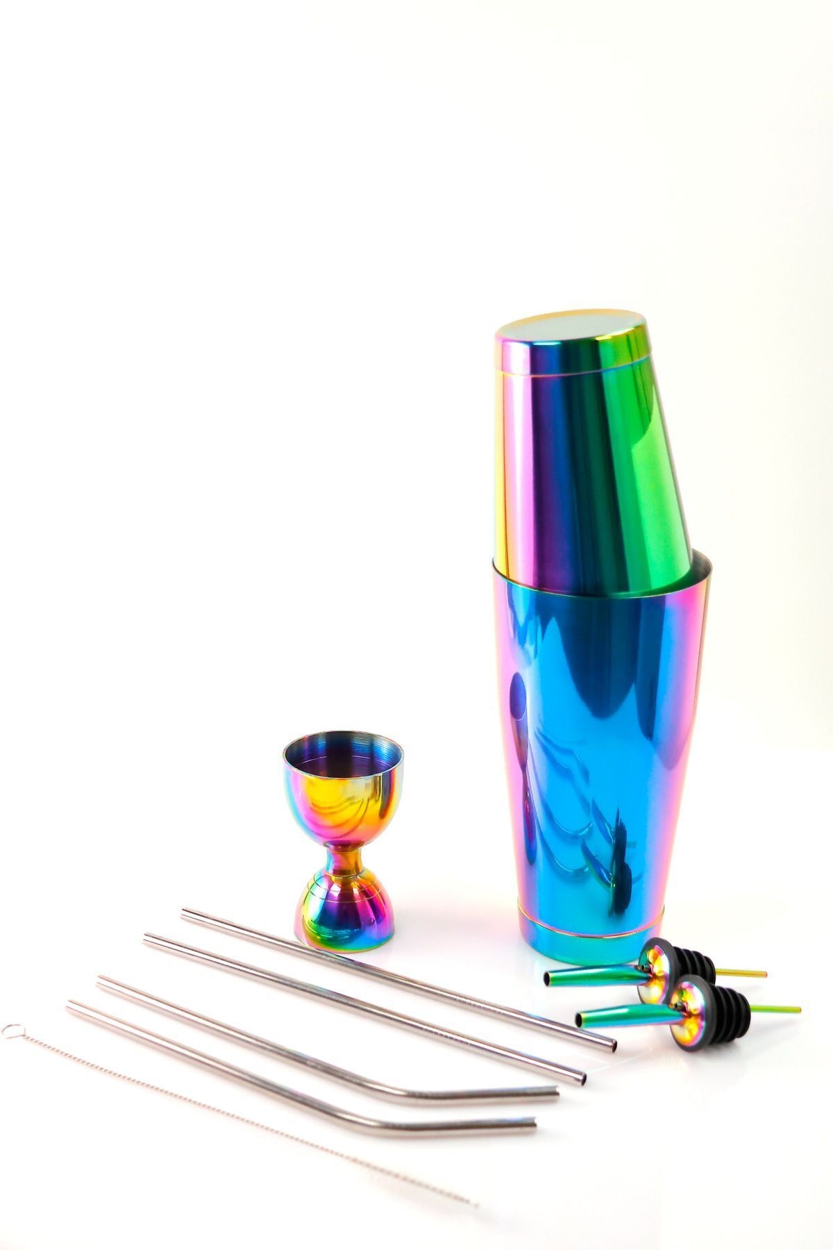 Rainbow Renkli 850ML Boston Shaker ve 2 Şişe Dökücü+4 Adet Metal Pipet