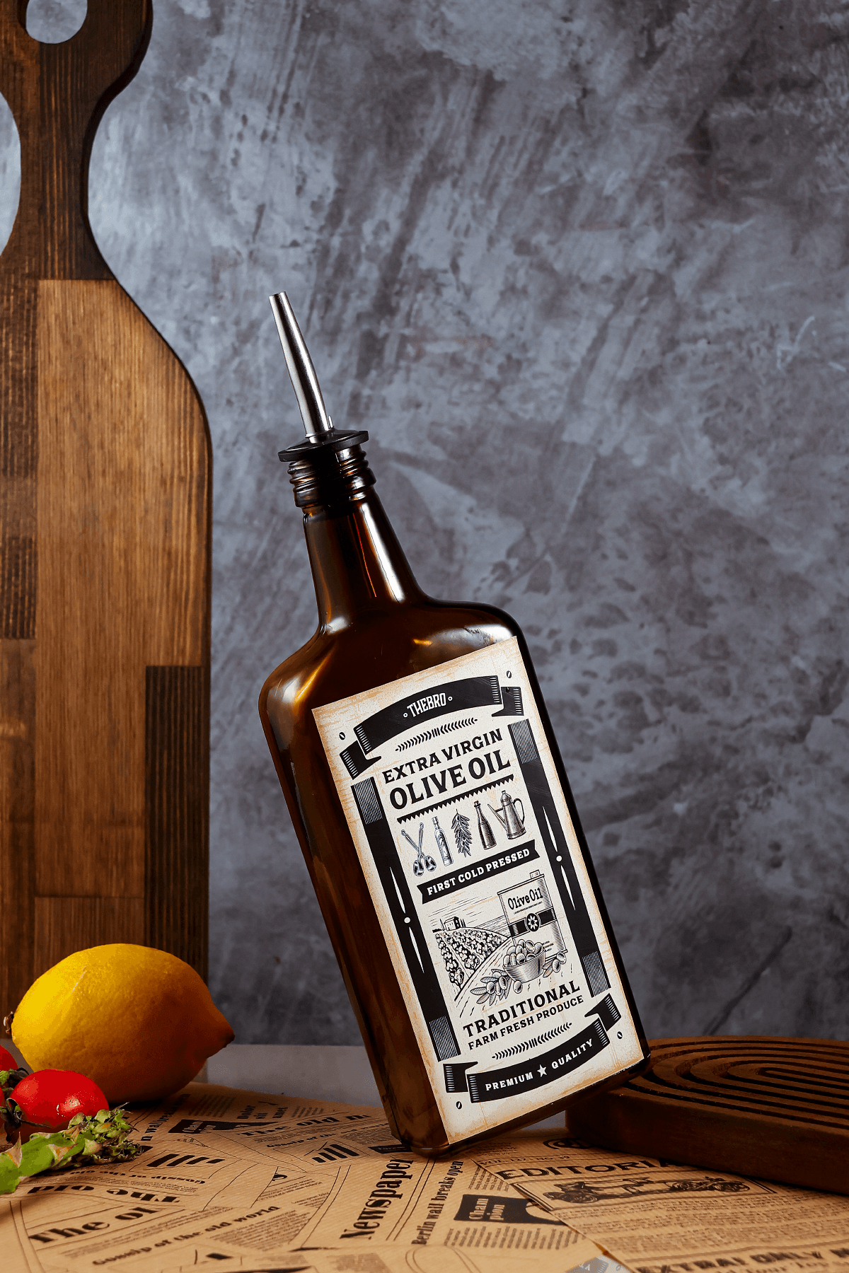 500ML Eskitme Amber Renkli Western Serisi Zeytinyağı Şişesi Parlak Metal Dökücülü