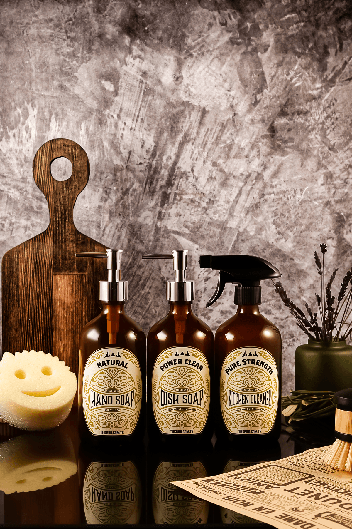 500ML Elite Serisi El Sabunu,Bulaşık Deterjanı ve Mutfak Temizleyici Sabunluk Seti