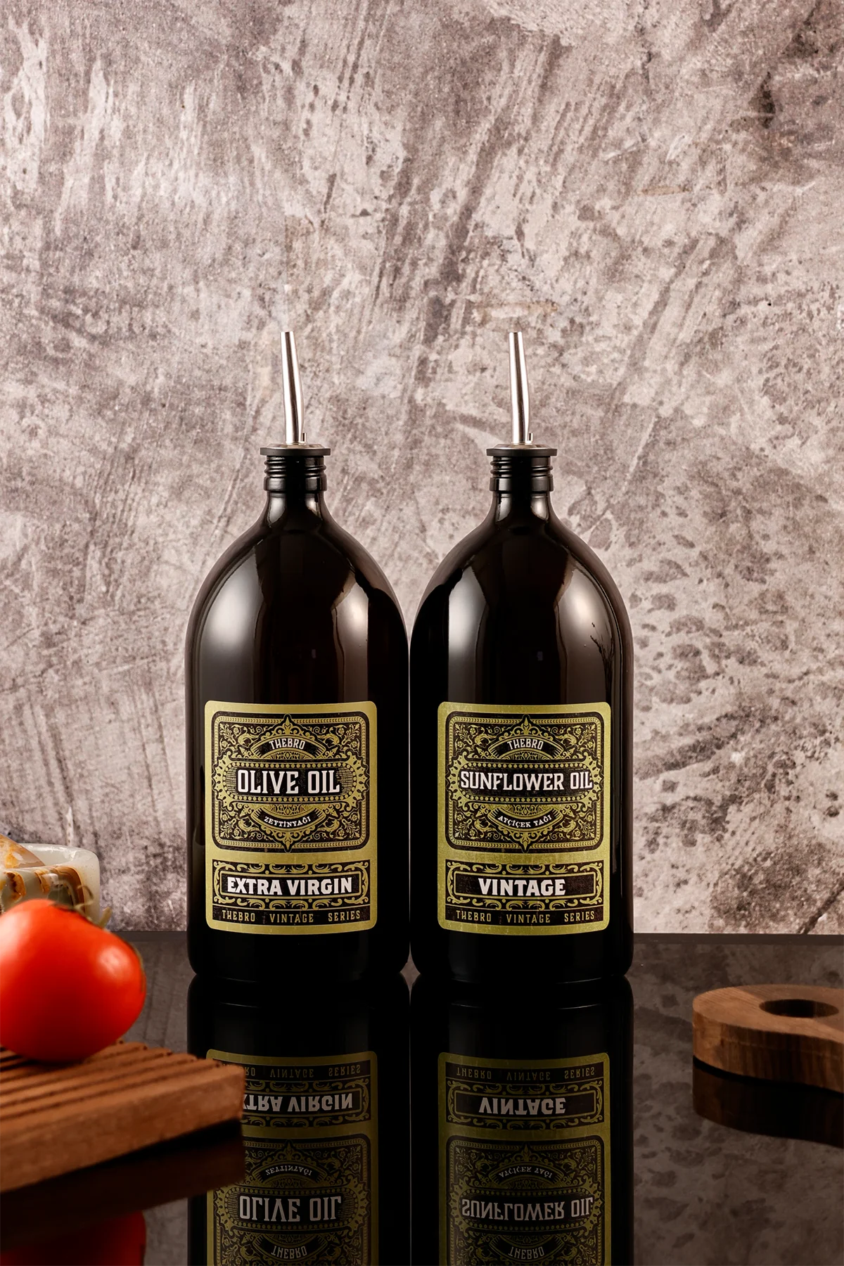 1lt Parlak Siyah Renkli Cam Green Vintage Yağdanlık Zeytinyağı Sıvıyağ Şişesi Vintage Yağlık 