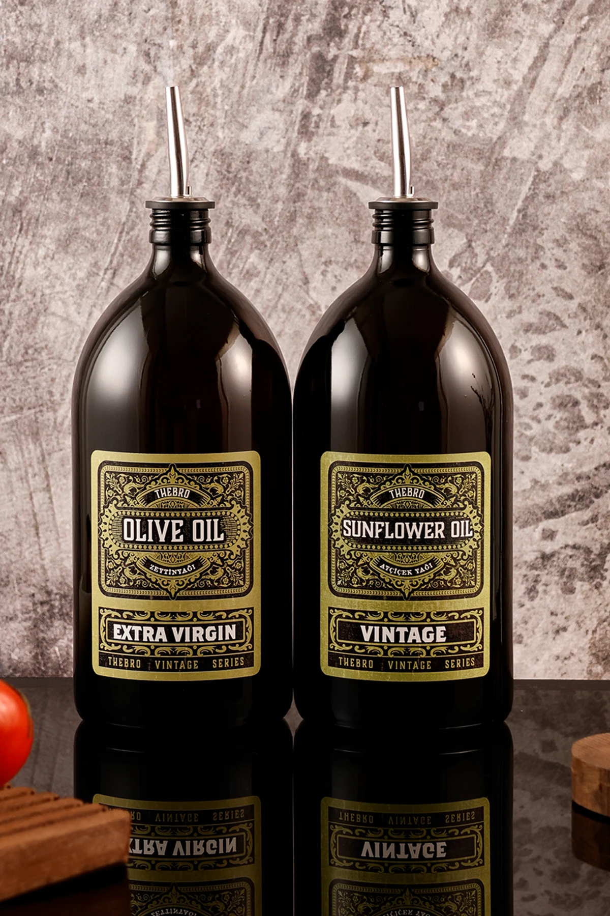 1lt Parlak Siyah Renkli Cam Green Vintage Yağdanlık Zeytinyağı Sıvıyağ Şişesi Vintage Yağlık 