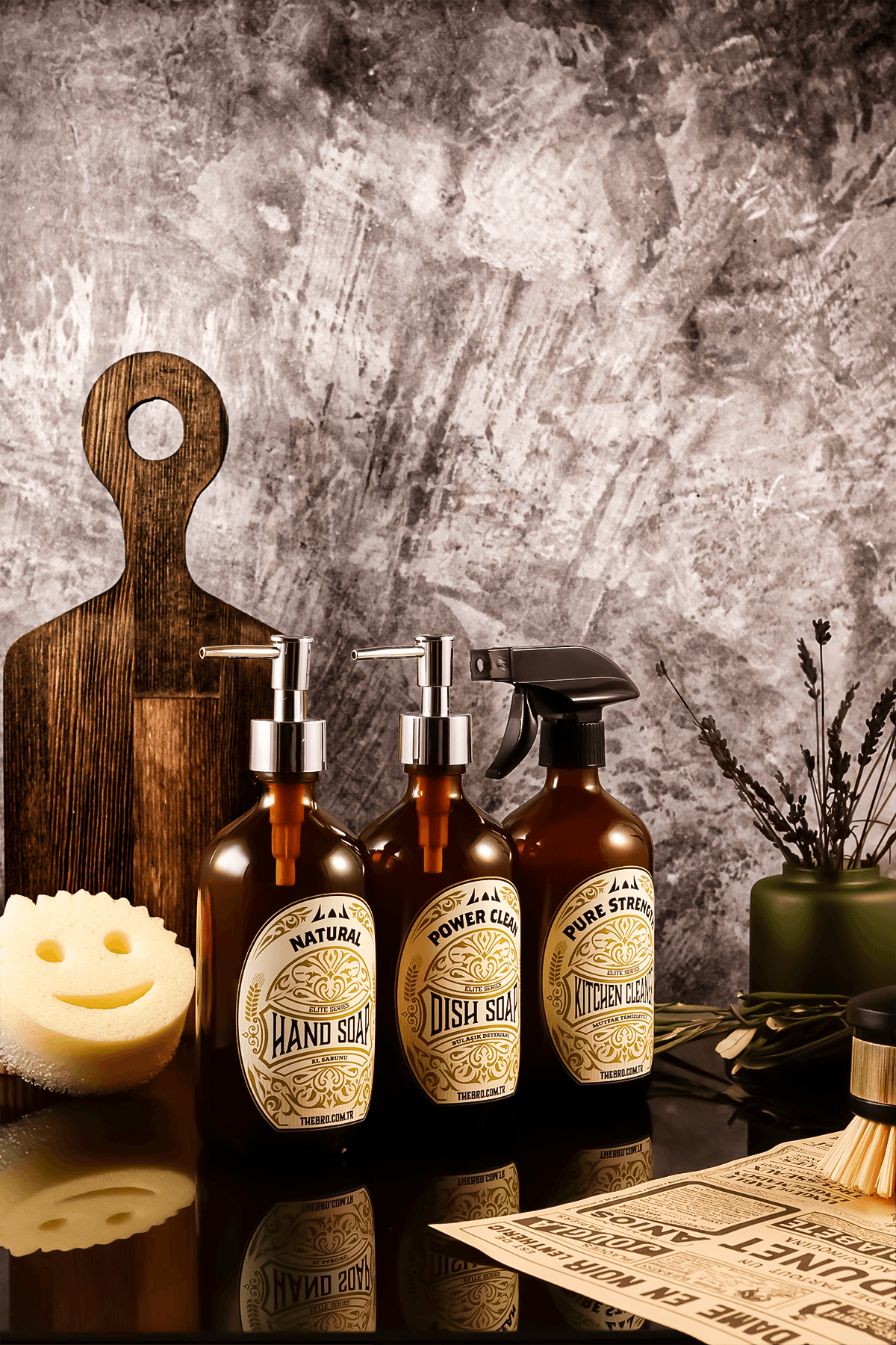 500ML Elite Serisi El Sabunu,Bulaşık Deterjanı ve Mutfak Temizleyici Sabunluk Seti