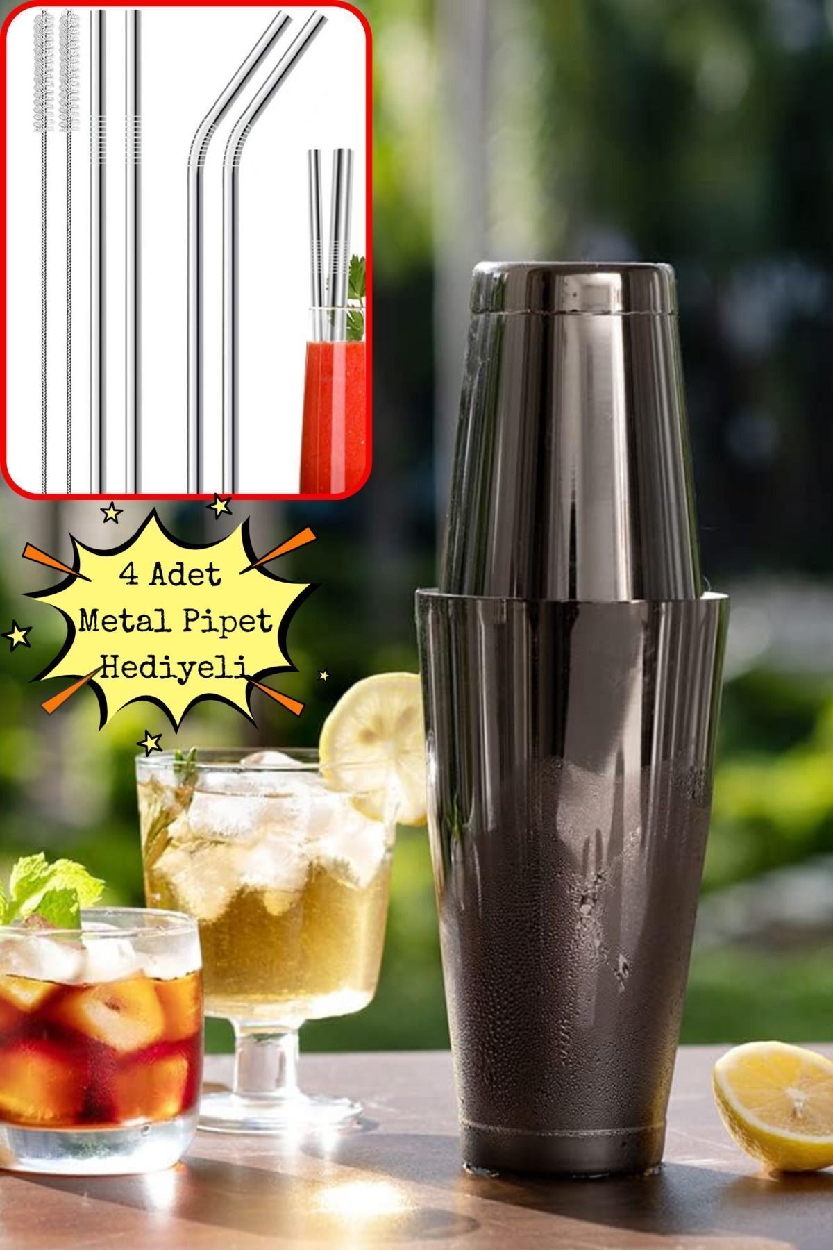 850ML Parlak Siyah Boston Shaker Profesyonel Bar Tipi Çalkalayıcı  