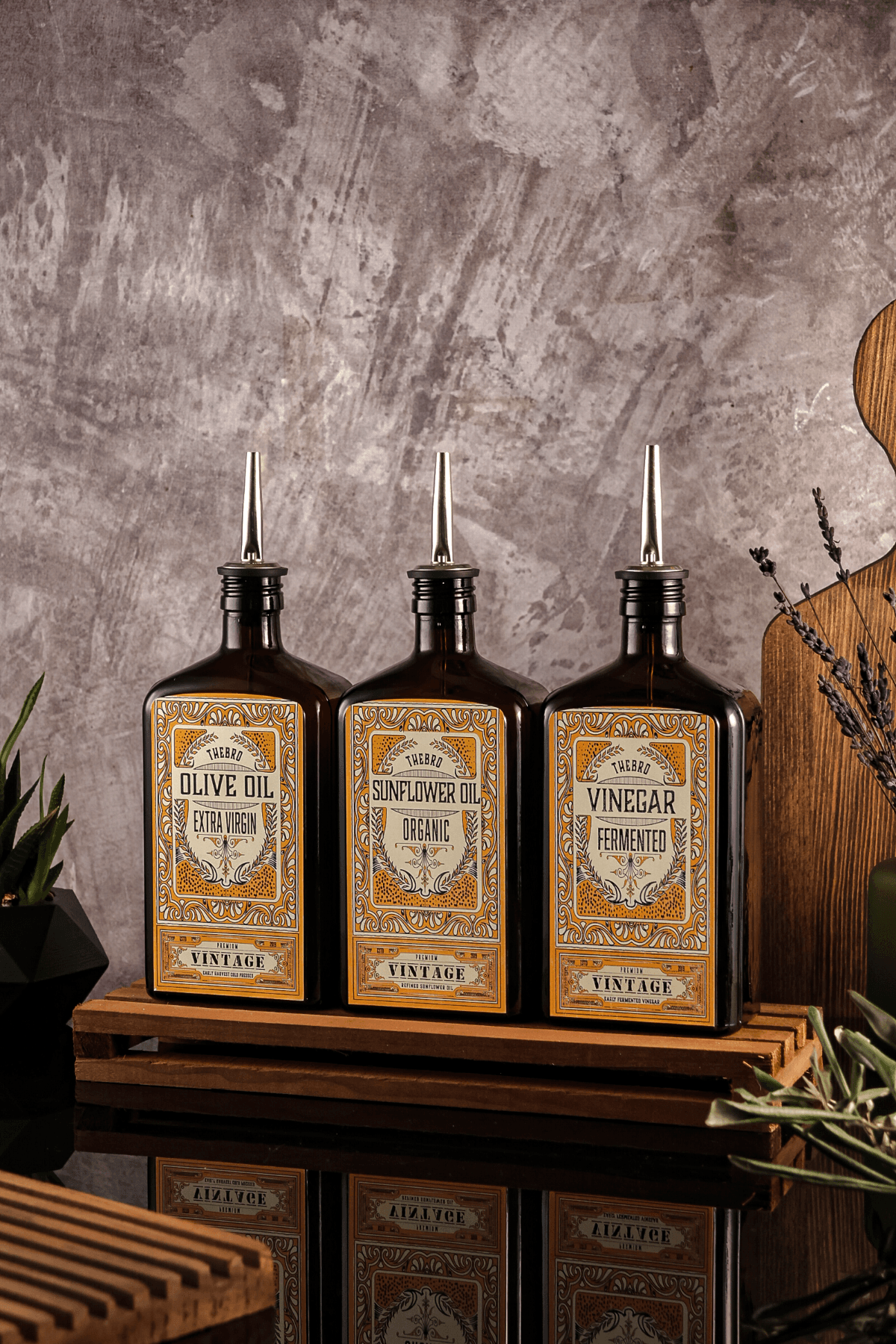 500ML Premium Serisi 3lü Set Zeytinyağı,Ayçiçek Yağı ve Sirke Şişesi 