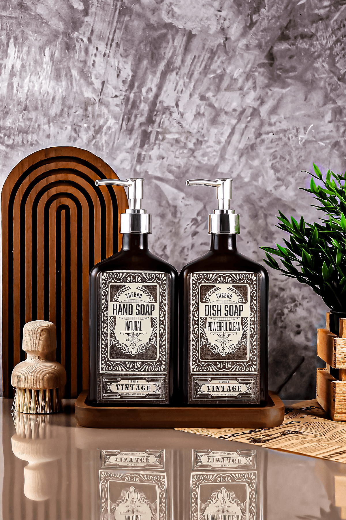 500ML Premium El Sabunu,Bulaşık Deterjanı Stantlı Sabunluk Seti Parlak Metal Pompalı