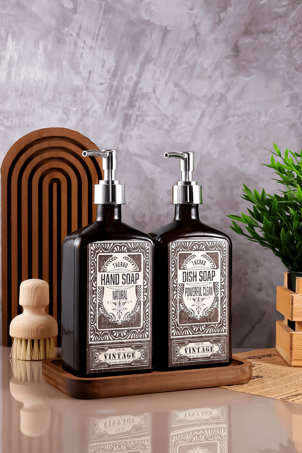 500ML Premium El Sabunu,Bulaşık Deterjanı Stantlı Sabunluk Seti Parlak Metal Pompalı