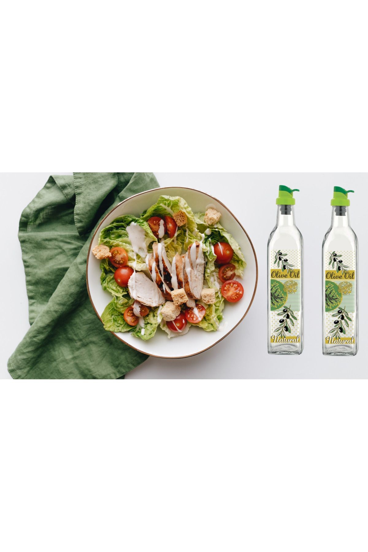 2'li 500ML Olive Oil Desenli Yağdanlık-Limonluk-Sosluk