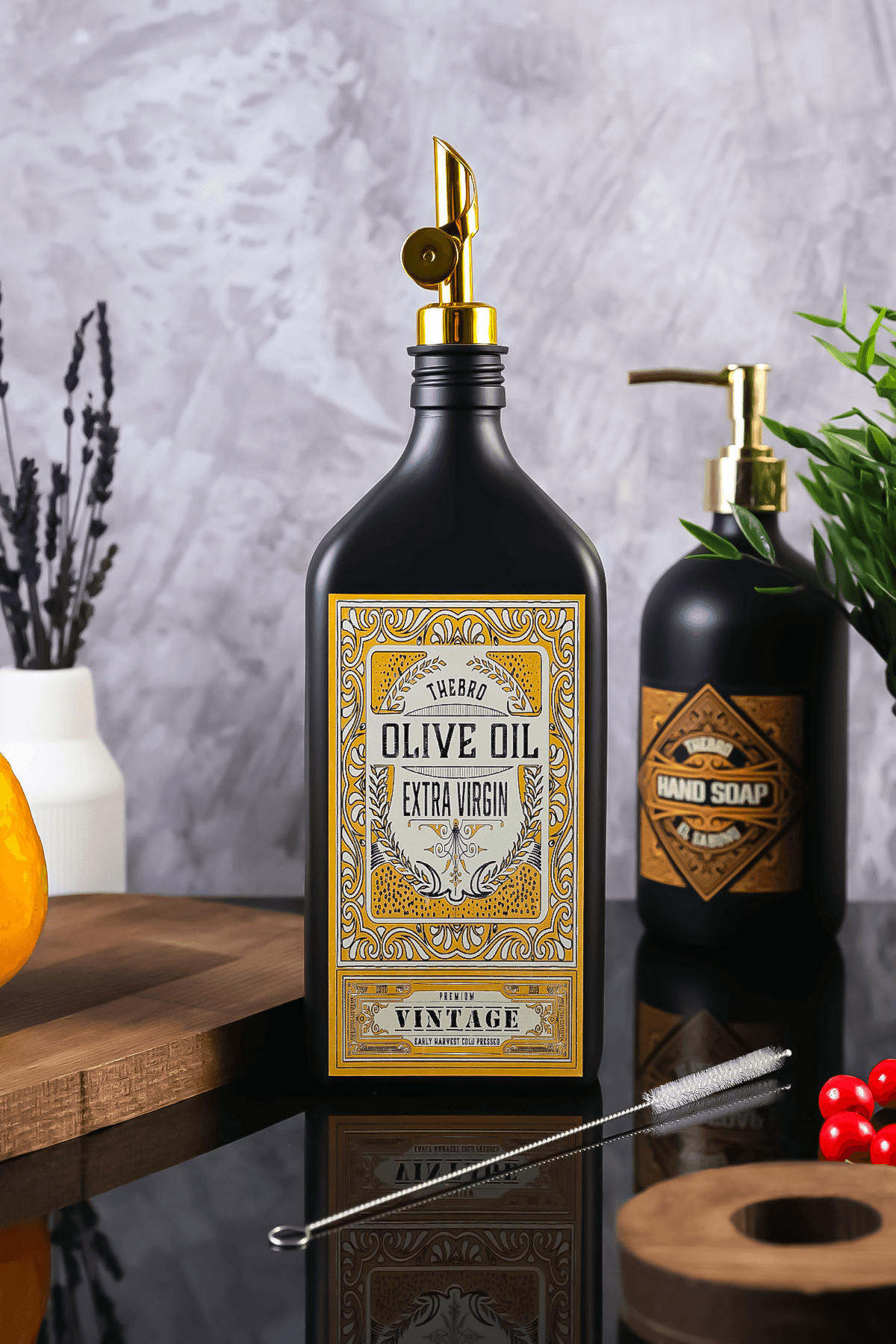 500ML Black Premium Vintage Zeytinyağı Şişesi Gold Ağırlıklı Şişe Dökücülü