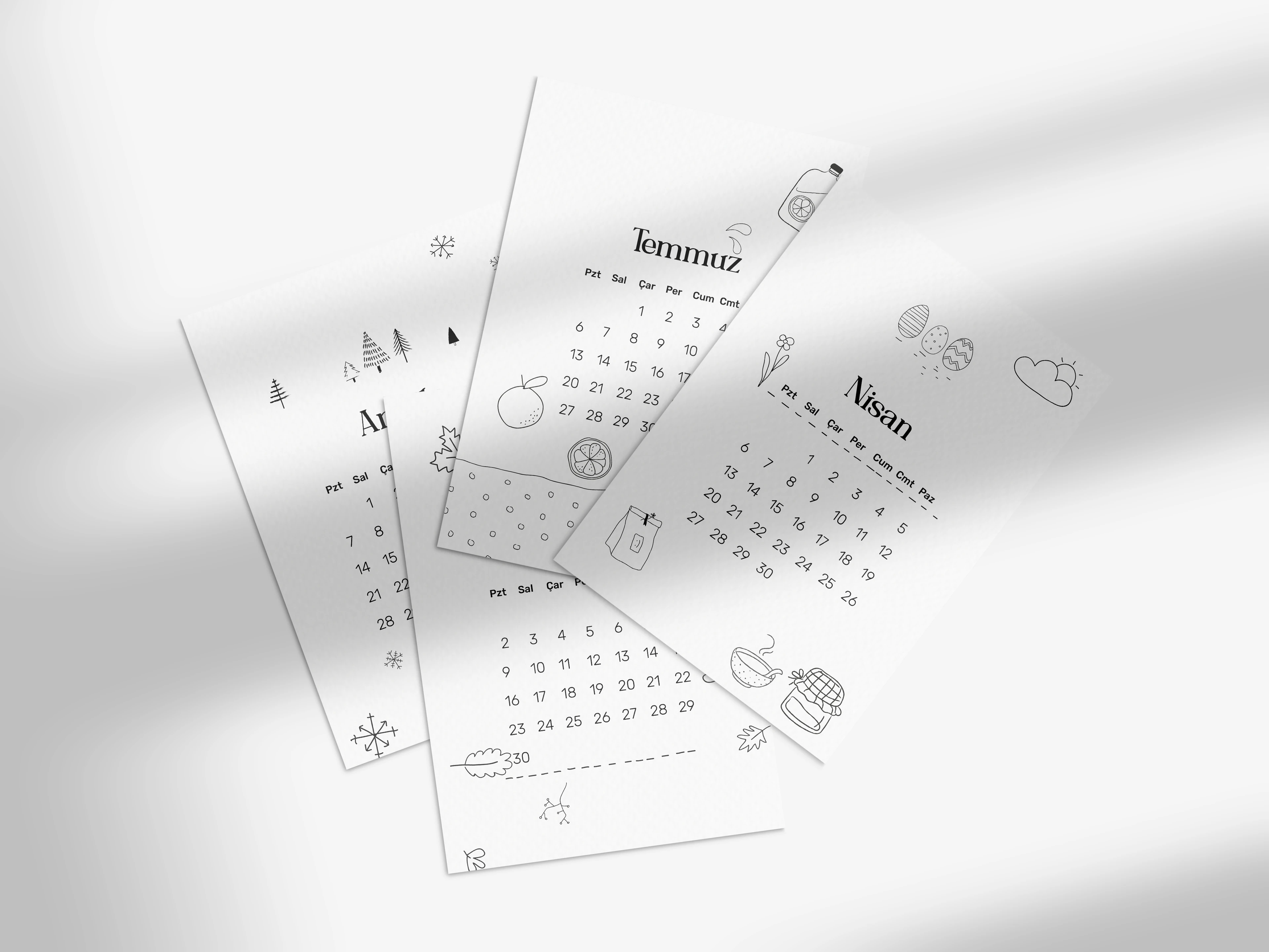 2026 Takvim (10x15 cm ) + Karton Stand - Siyah-Beyaz Çizim Takvim