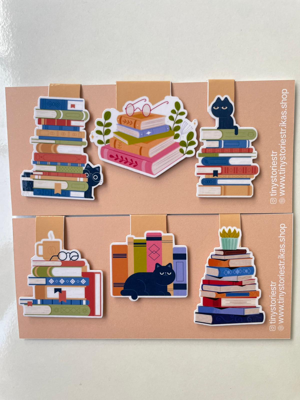 Mıknatıslı Kitap Ayracı Sonbahar Seti - 6 Adet - KEDİ DESENLİ