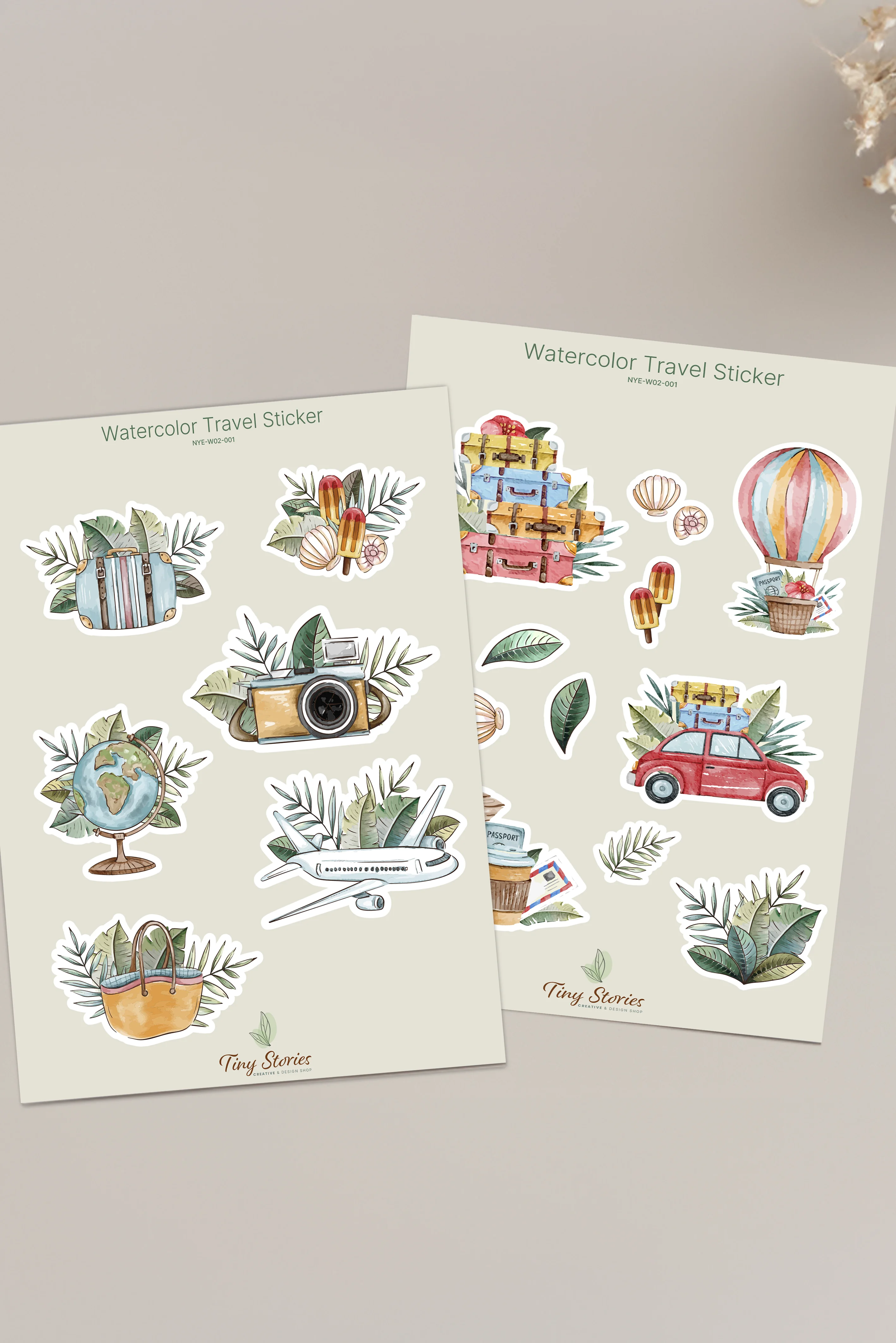 Watercolor Travel Sticker - 2 Sayfa
