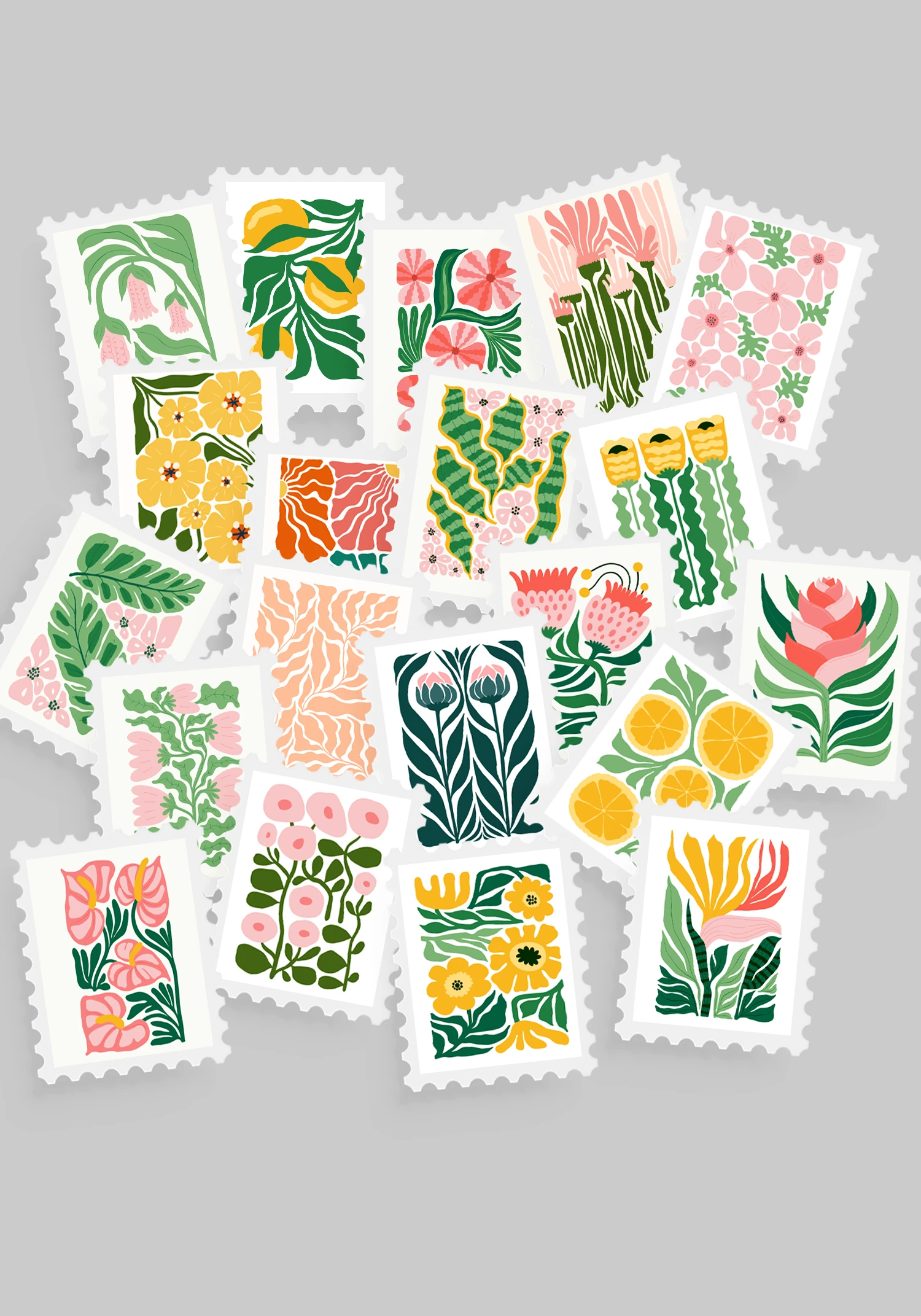 Çiçek & Botanik Temalı Pul Sticker Seti 20'li - Bullet Journal Ajanda Scrapbook - Yeşil Çiçek & Botanik Pul