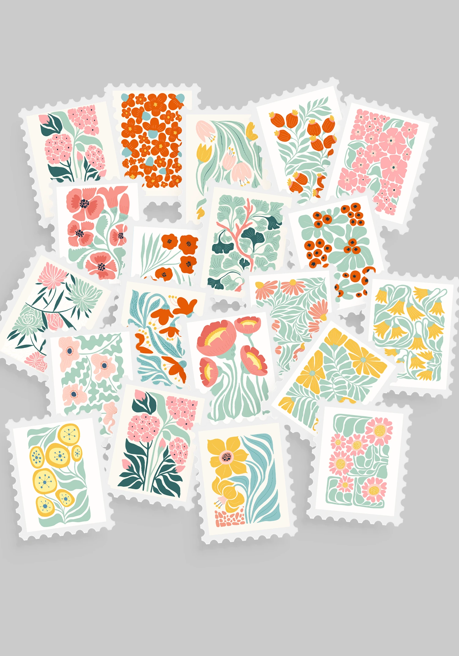 Çiçek & Botanik Temalı Pul Sticker Seti 20'li - Bullet Journal Ajanda Scrapbook - Mint Çiçek & Botanik Pul